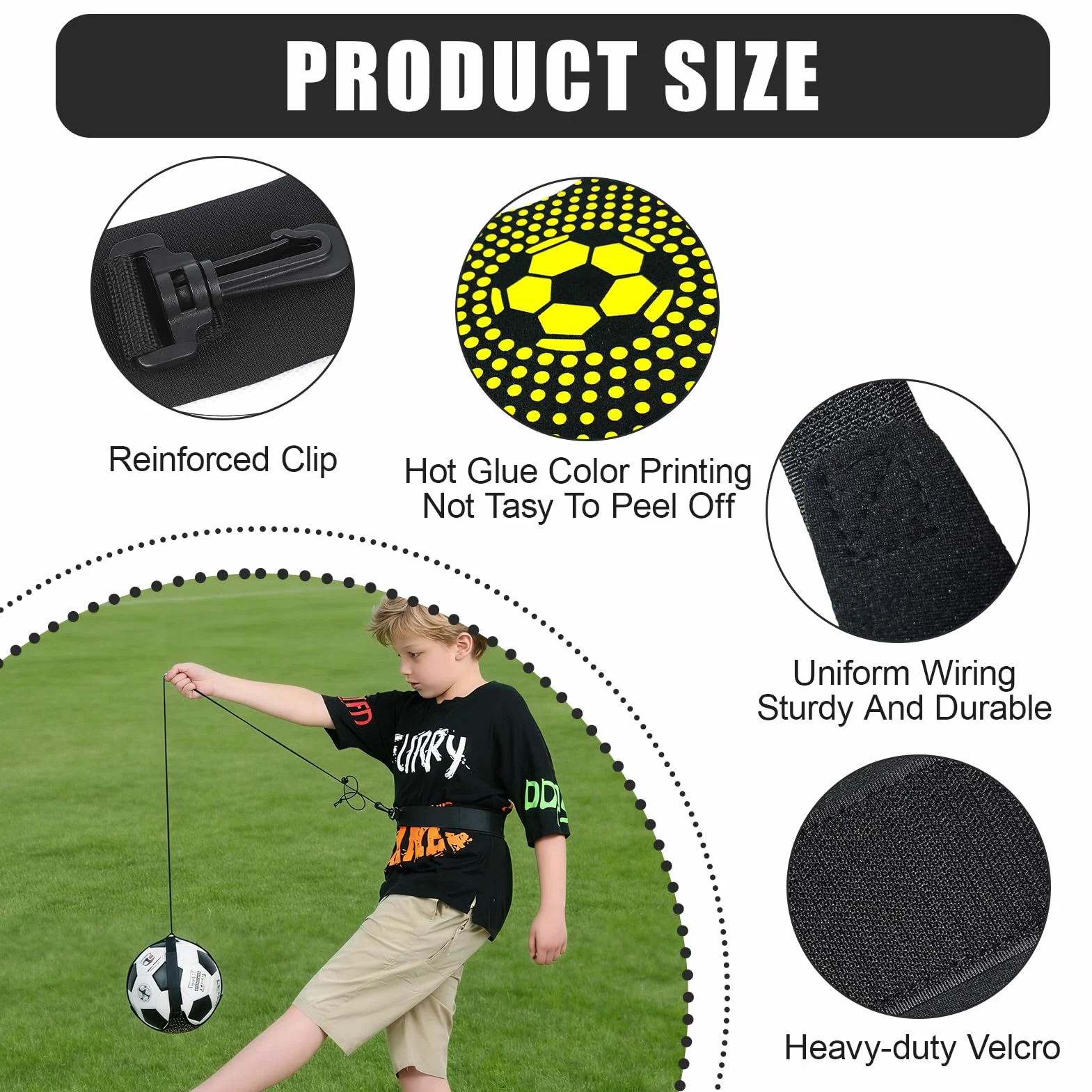 Entraîneur de Football Solo pour Enfants et Adultes - Aide au Jonglage et Contrôle de Balle - Ceinture Réglable avec Sangle Élastique pour Ballons Taille 3-5