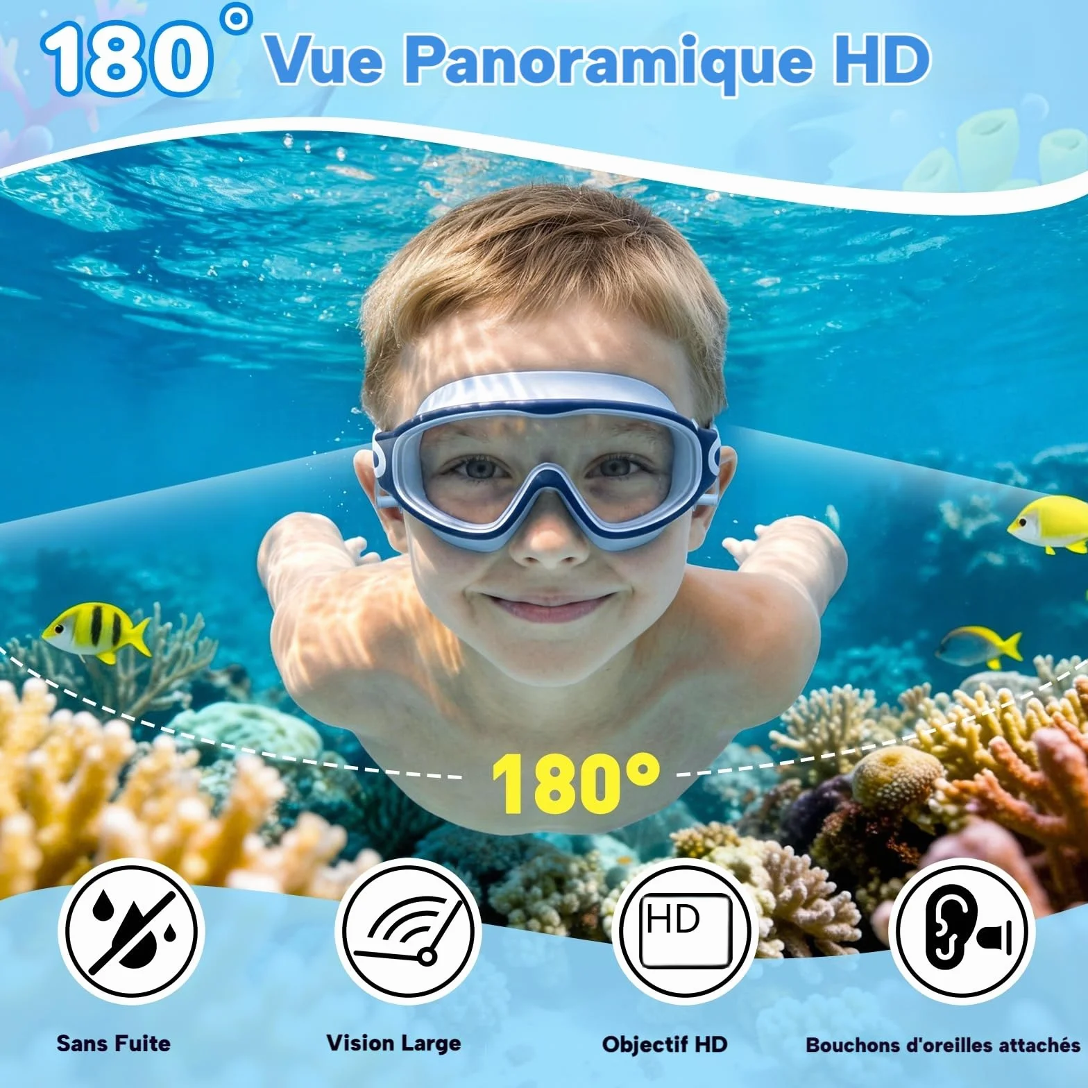 SHINER Lot de 2 Lunettes de Natation Enfants, Grand Champ de Vision HD 180°, Anti-Buée, Protection UV, Silicone Doux Réglable