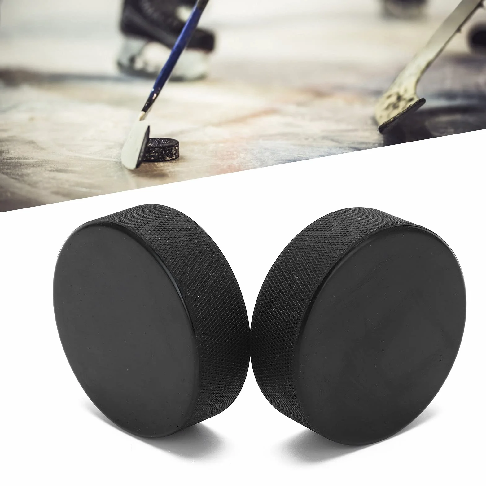 Cocoarm Pack de 2 Palets de Hockey sur Glace, Palets Noirs, Palets d'Entraînement
