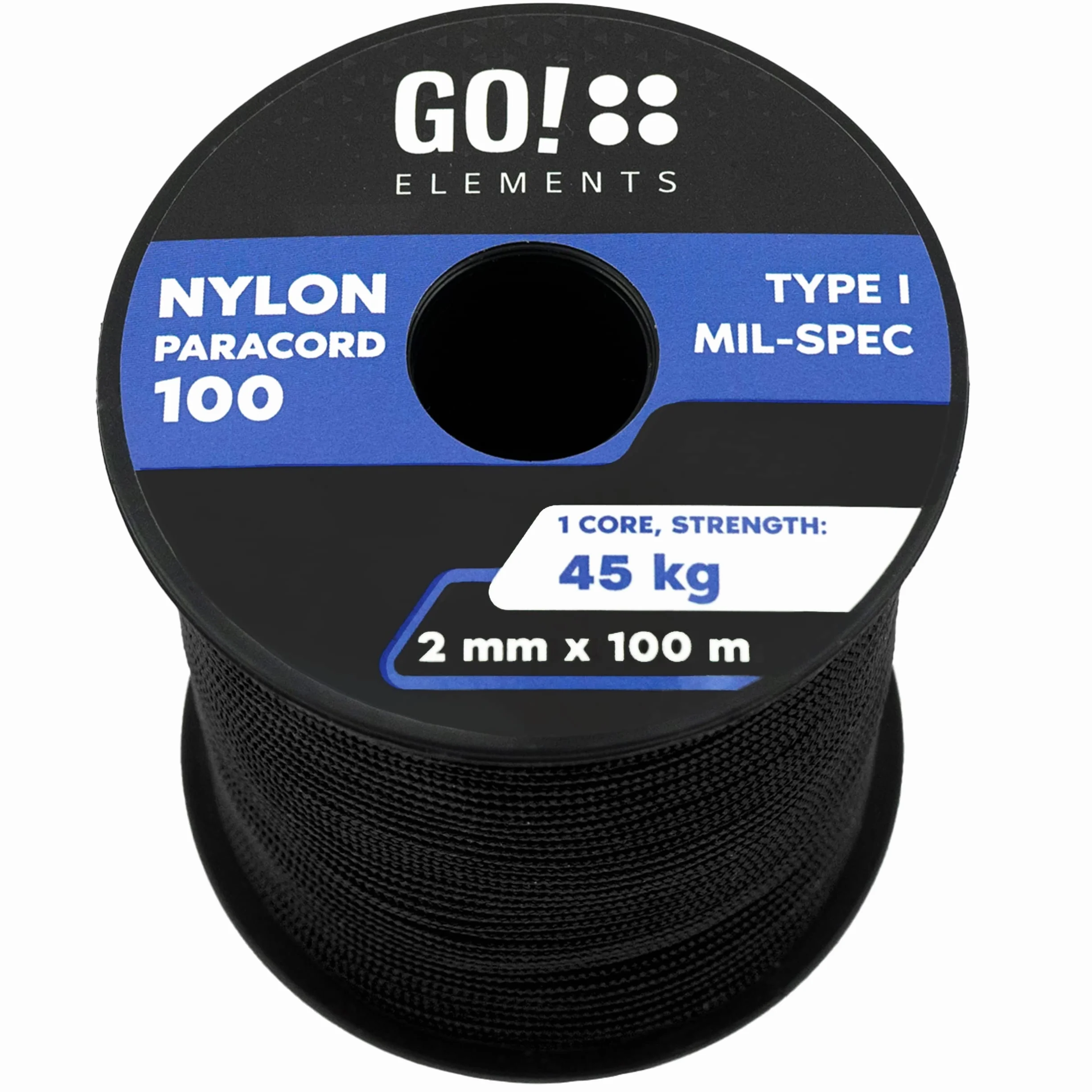 GO!elements Paracord 2mm Corde en Nylon résistant à la déchirure 100m Type I Corde de Survie 45kg