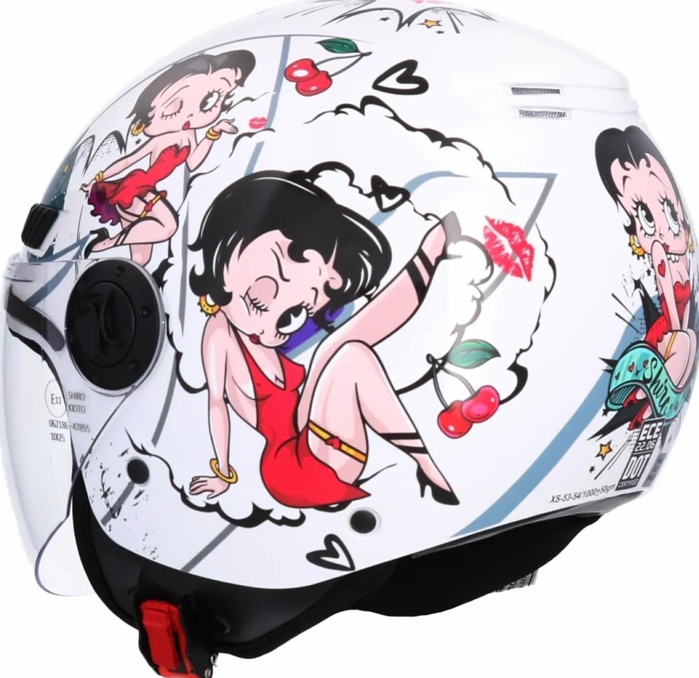 Casque Moto Shiro BYUP ECE La Betty Blanc Taille S (55/56) pour Homme Femme
