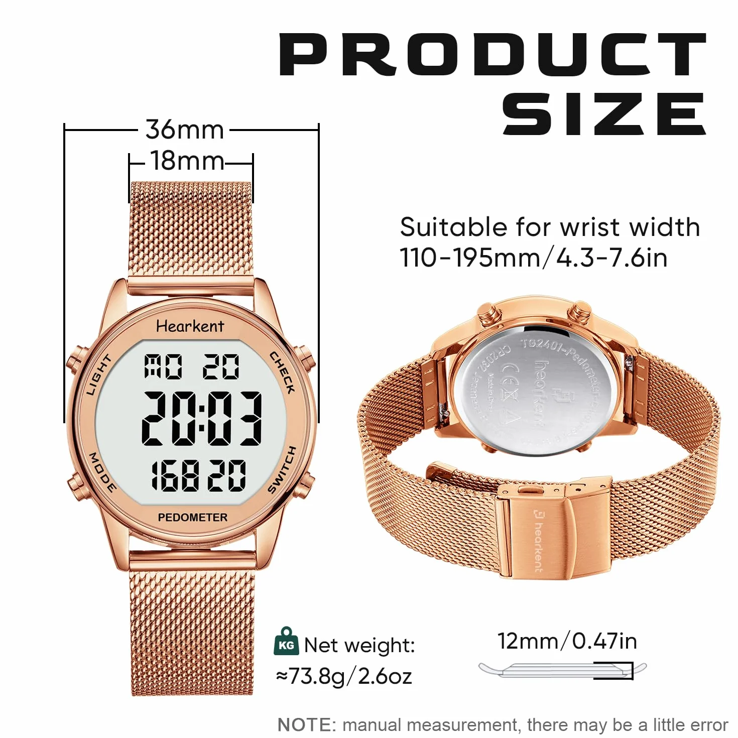 Hearkent Montre podomètre femme compteur calories étanche 30 m écran LCD marche activités quotidiennes