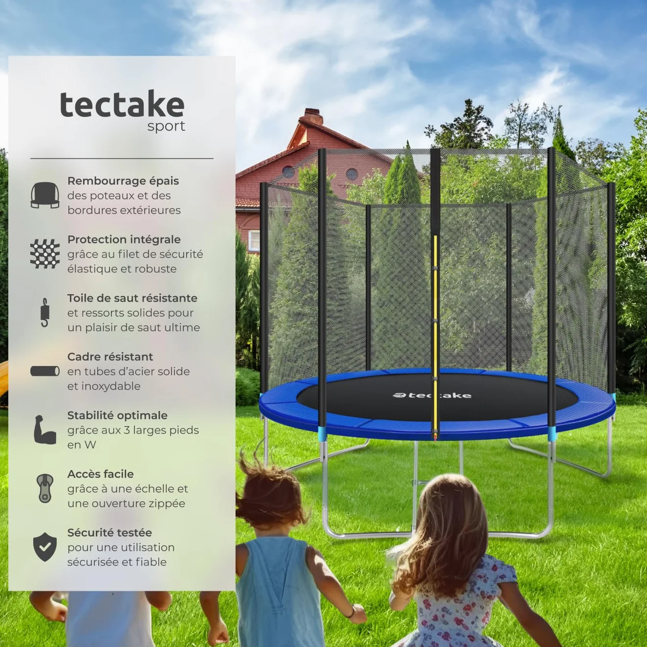 Tectake Trampoline de Jardin Ø 244-457 cm Certifié GS Filet de Sécurité Échelle