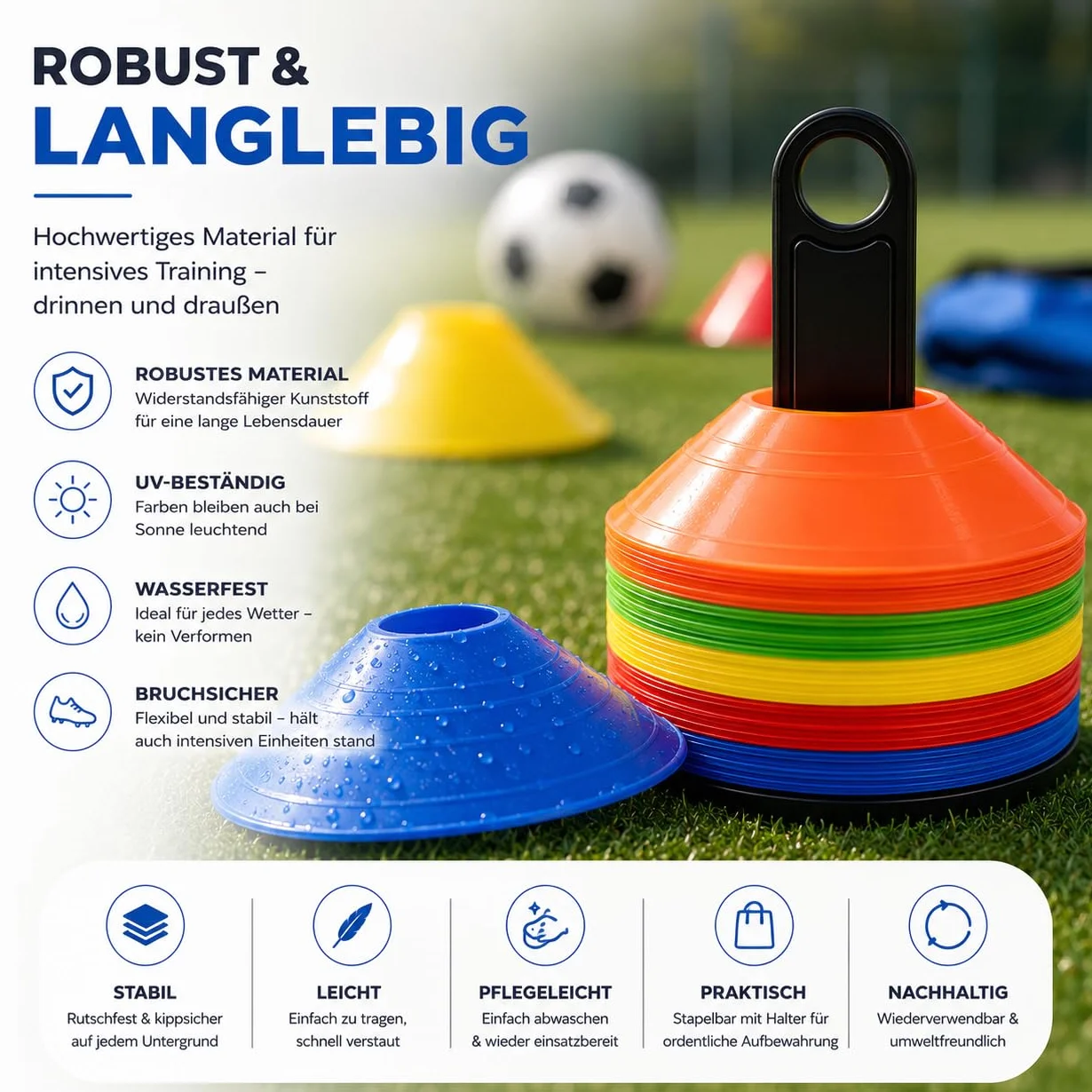 Cônes de marquage colorés, Accessoires pour l'entraînement de Football et de Slalom