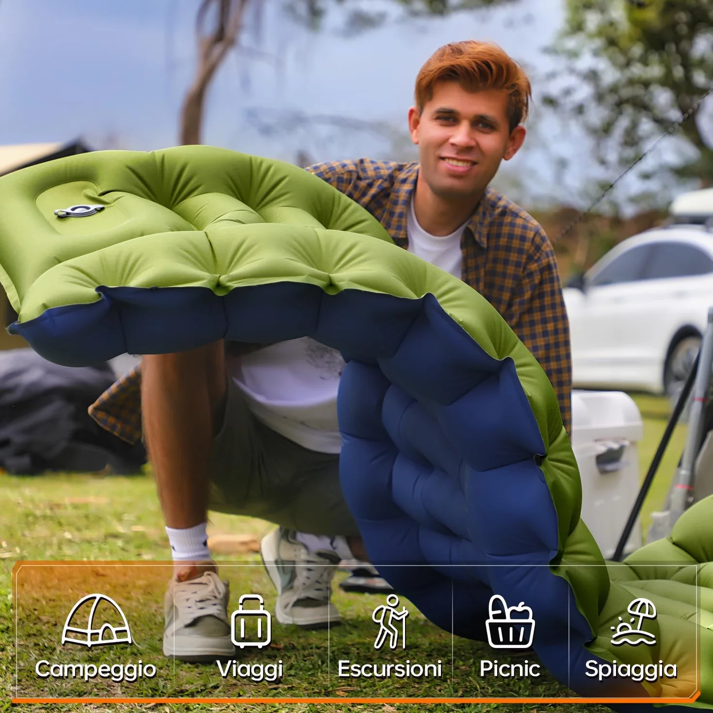 Matelas de Camping autogonflant ultraléger avec Oreiller et Pompe à Pied intégrée Portable Compact pour Trekking