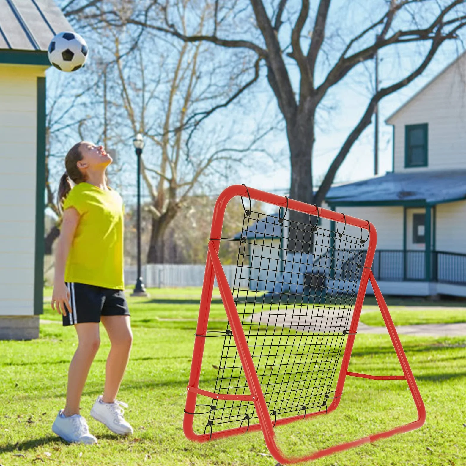 XMTECH Filet de rebond de but de football réglable 100 x 100 x 65 cm Rouge