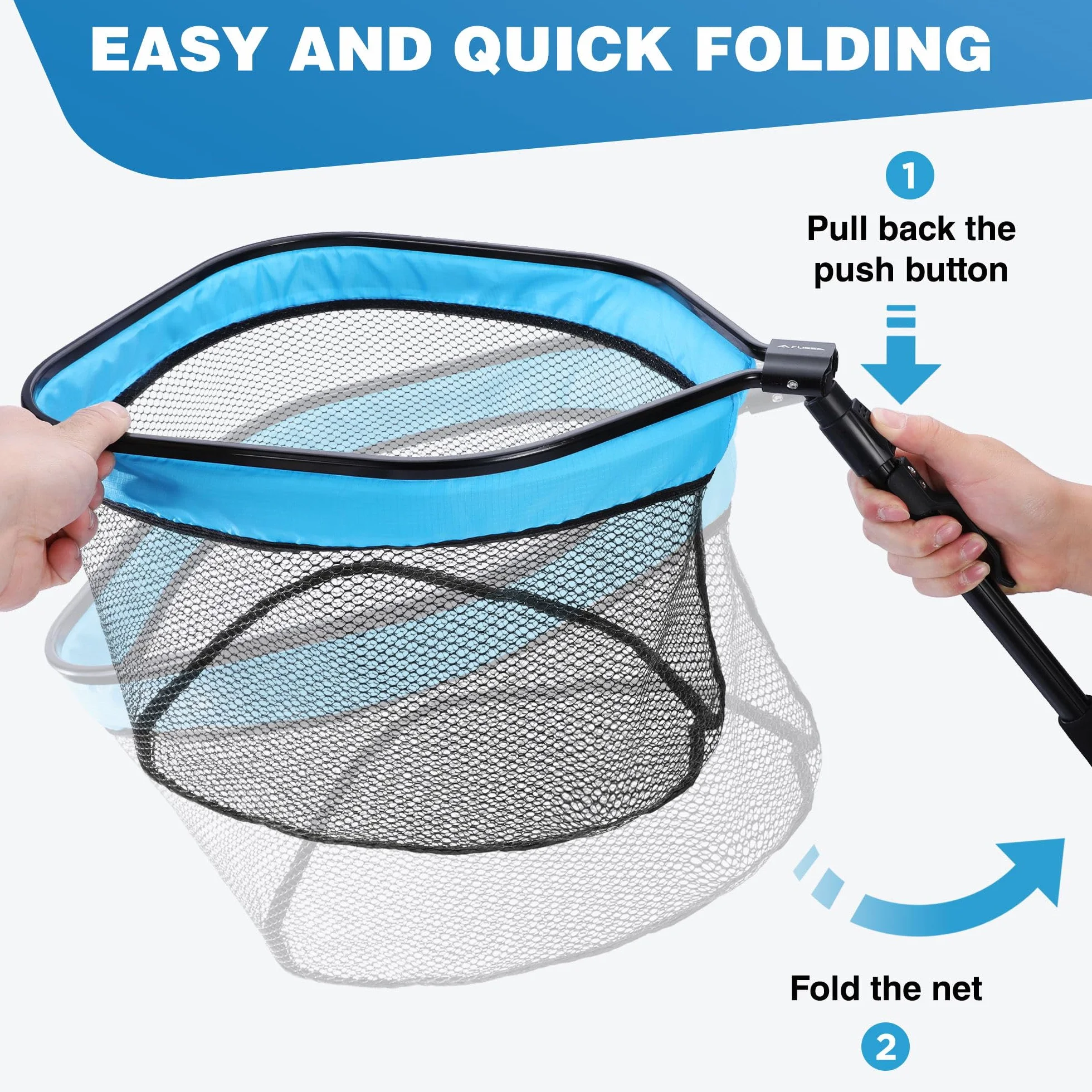 FLISSA Épuisette de Pêche Pliable Caoutchouc pour Truite Carpe Poisson-Chat