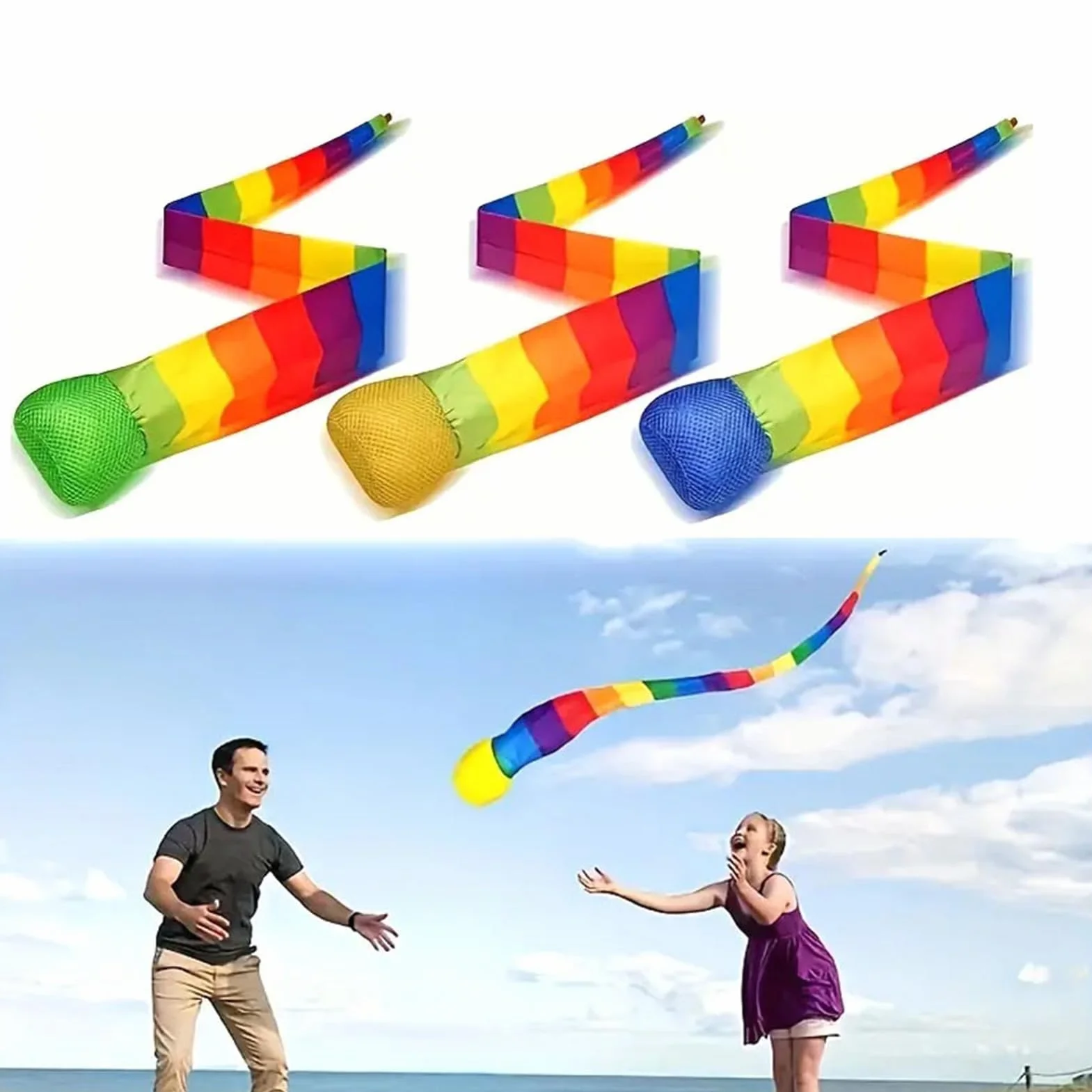 Ballon de Lancer et Rattrapage Balles d'Entraînement avec Queue Arc-en-Ciel Jeu de Lancer et Attraper pour Adultes Intérieur Extérieur