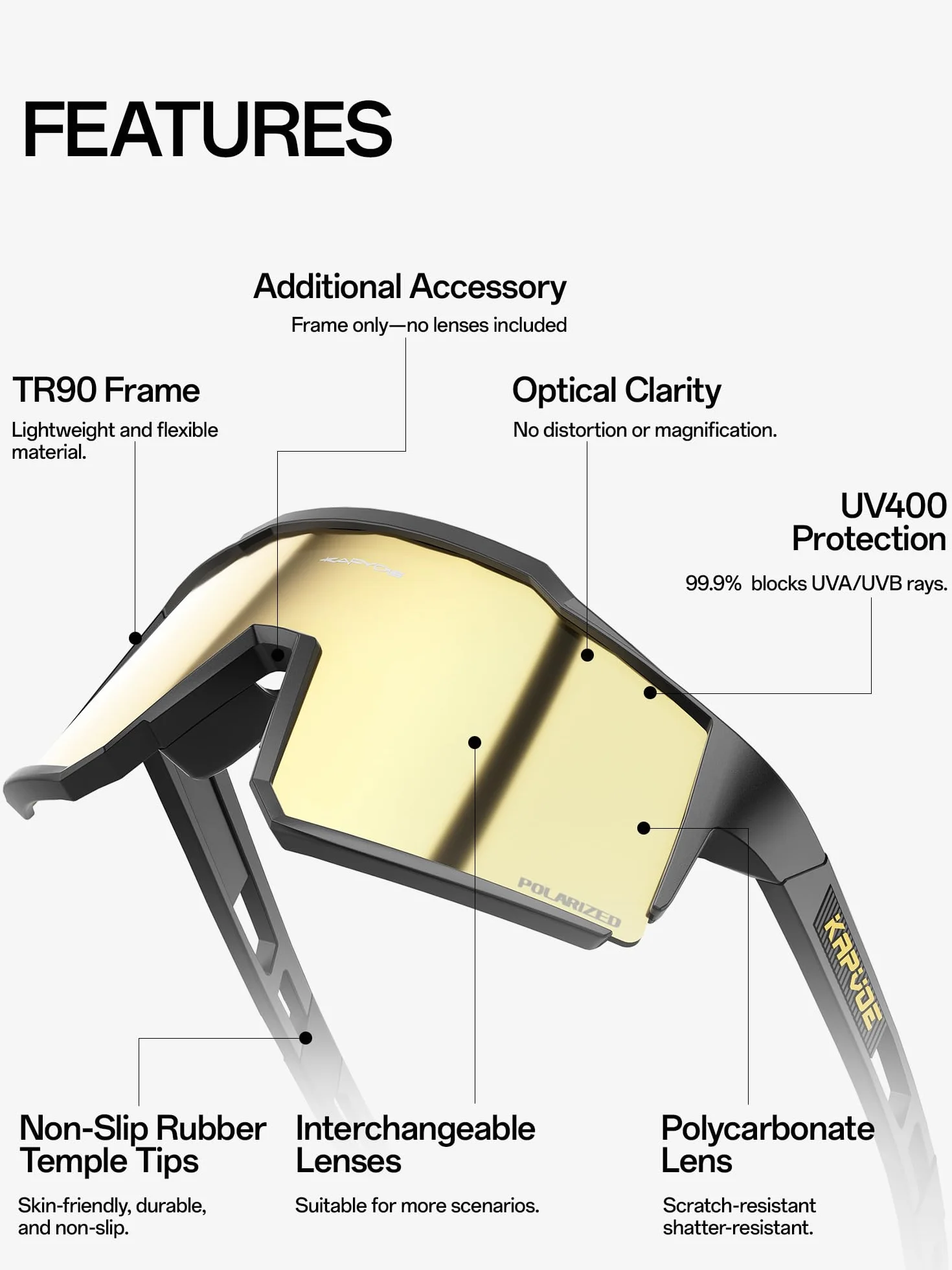 KAPVOE Lunette de Cyclisme Polarisées Tr90 K9022