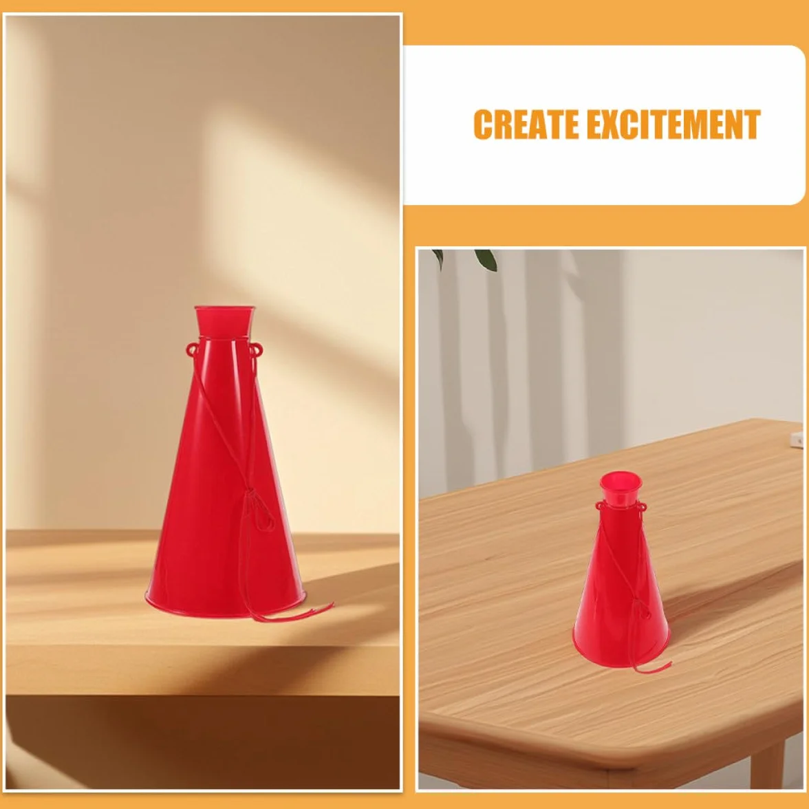 Alasum Lot de 2 Mégaphones Portables en Plastique Rouge pour Fêtes et Événements Sportifs
