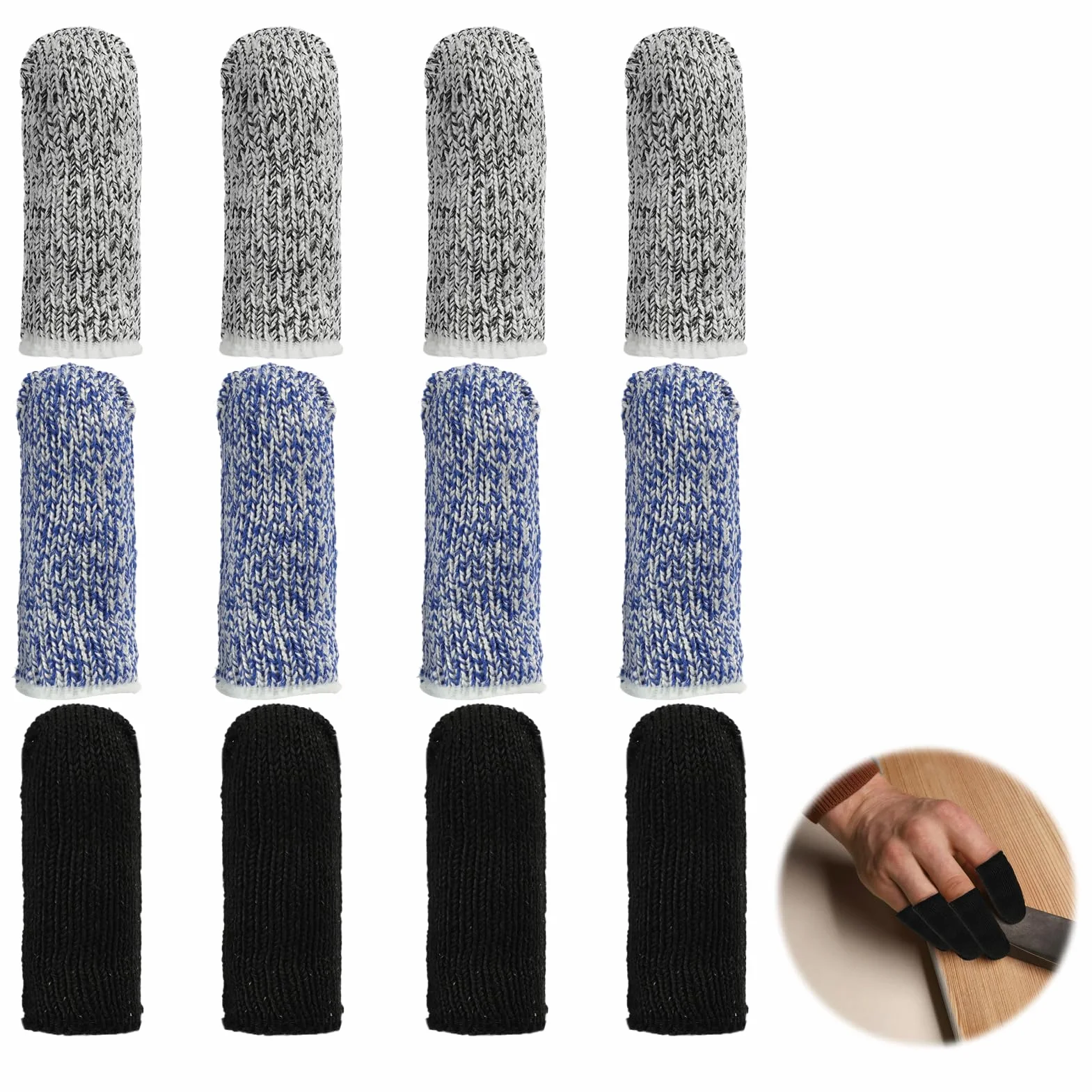 Doigtiers Réutilisables en Silicone, Protection Résistante aux Coupures pour Cuisine, Jardinage, Sculpture - Bleu, Noir, Gris