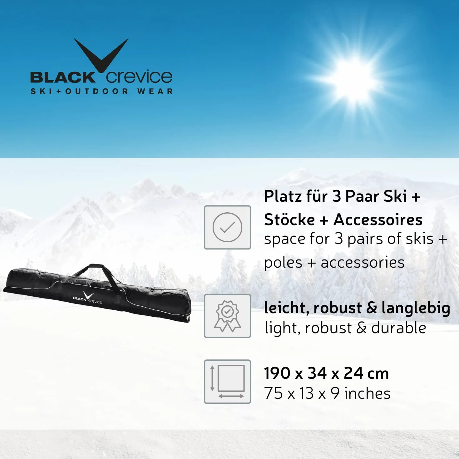 Sac de Ski Crevice Black pour 3 Paires de Skis Alpins