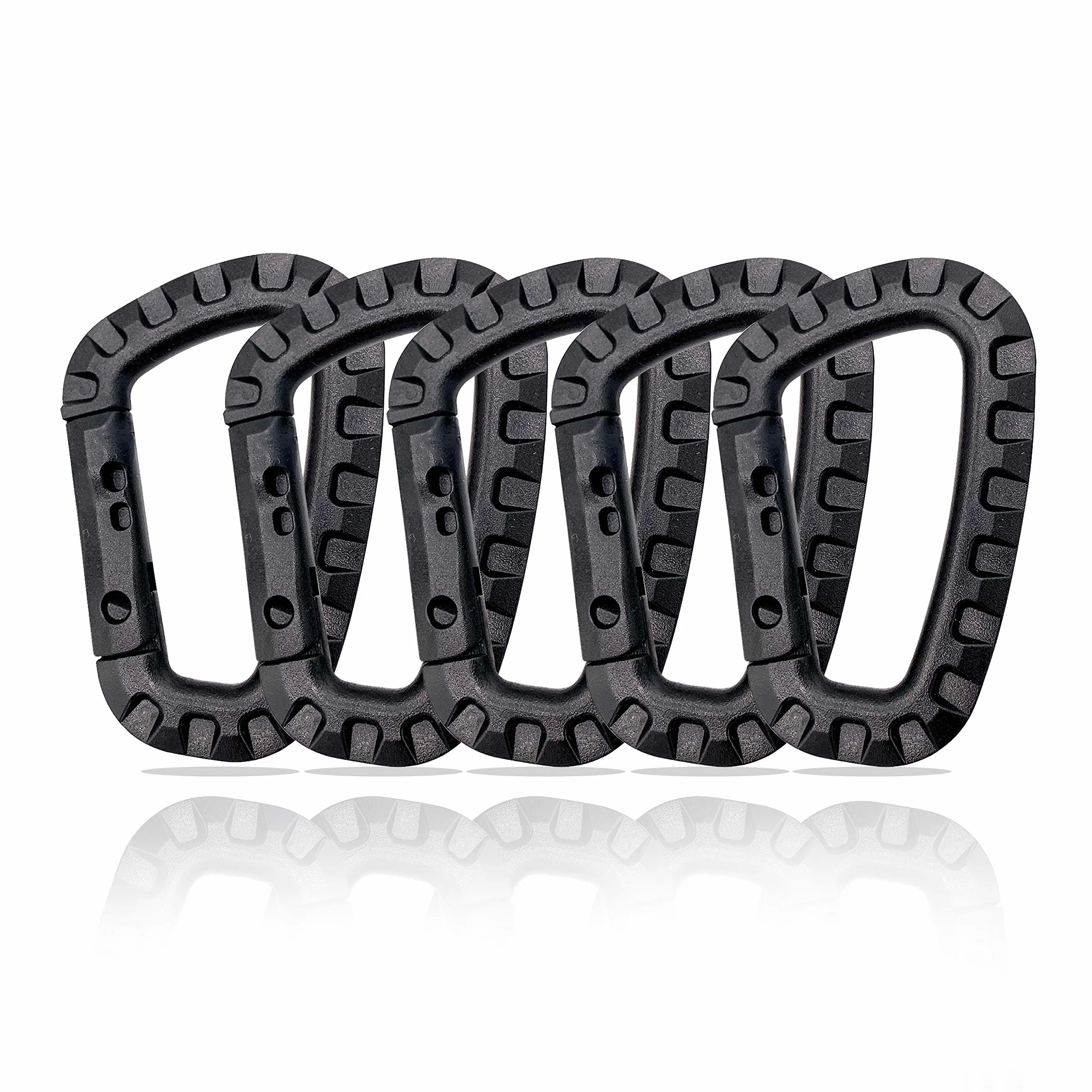 Mousquetons en Plastique Lot de 5 – Mousqueton Tactique Militaire Noir avec Fermeture à Ressort – Carabiner en Forme de D pour Sac à Dos, Camping