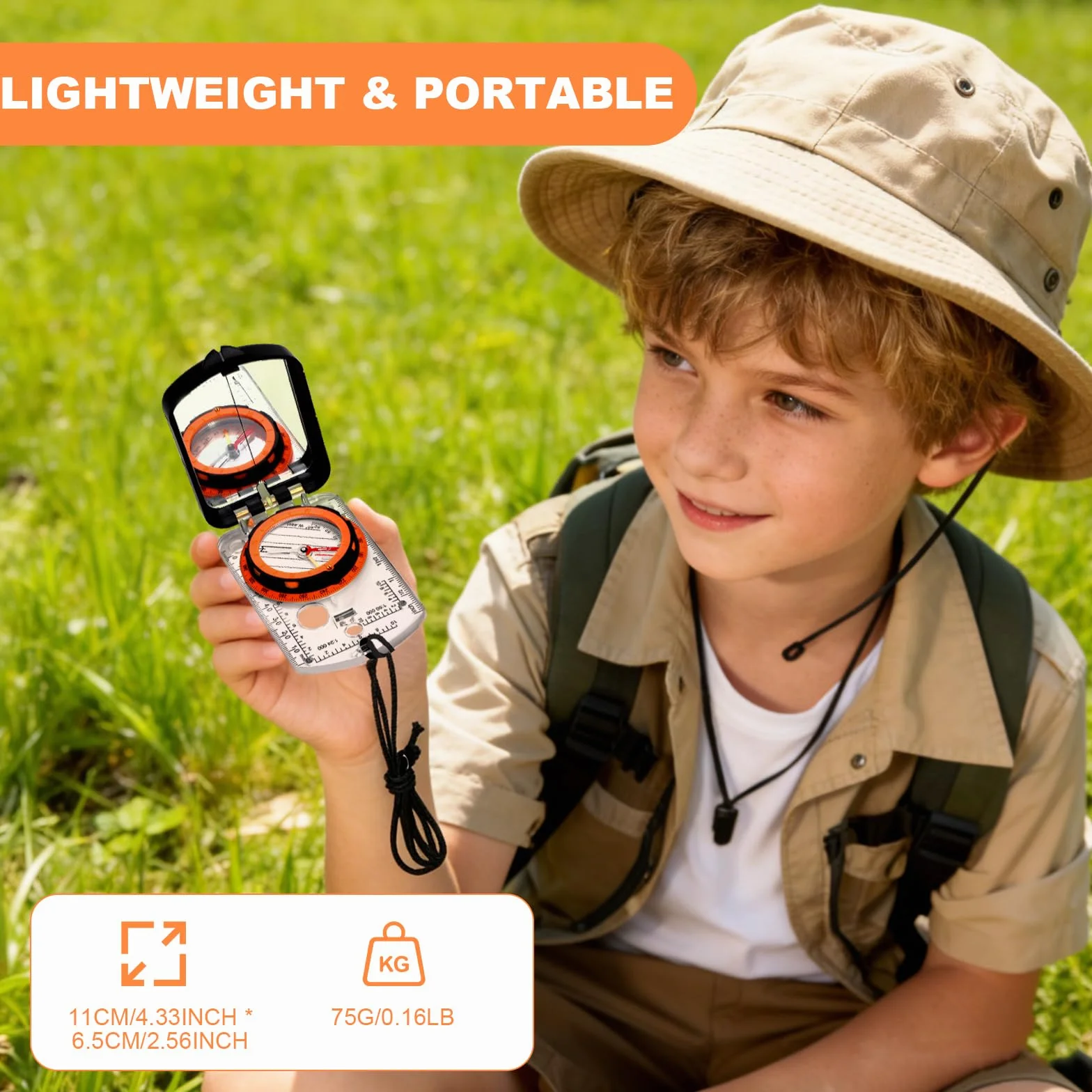 Boussole Professionnelle d'Extérieur pour Enfants avec Miroir de Vision, Étanche, Graduée, Camping, Randonnée