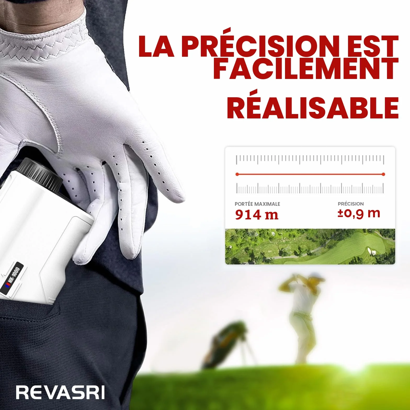 REVASRI Télémètre de golf laser 1000 yds avec vibration verrouillage pente mât drapeau batterie rechargeable