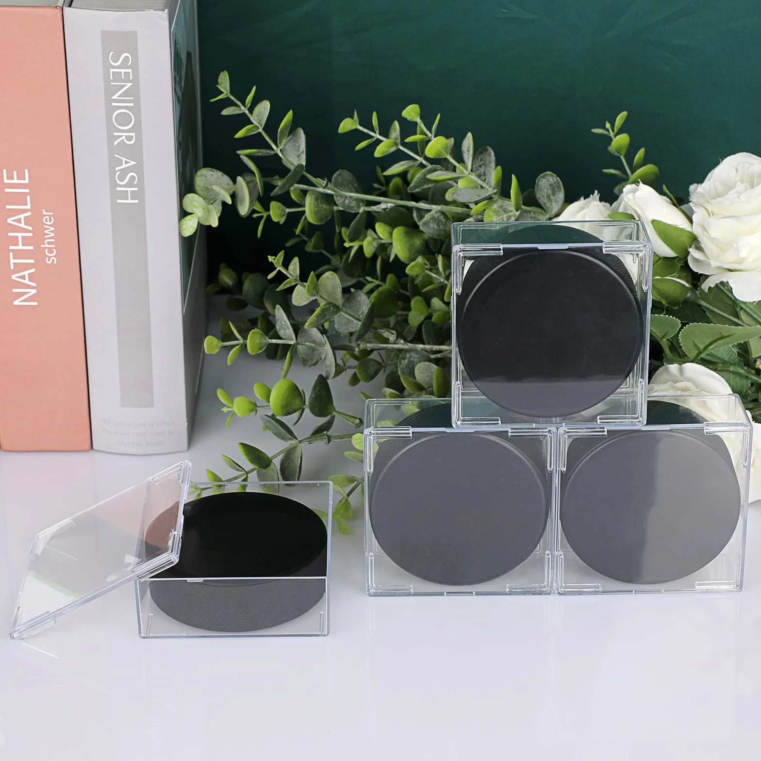BTSKY Lot de 4 supports carrés transparents empilables pour palets de hockey sur glace