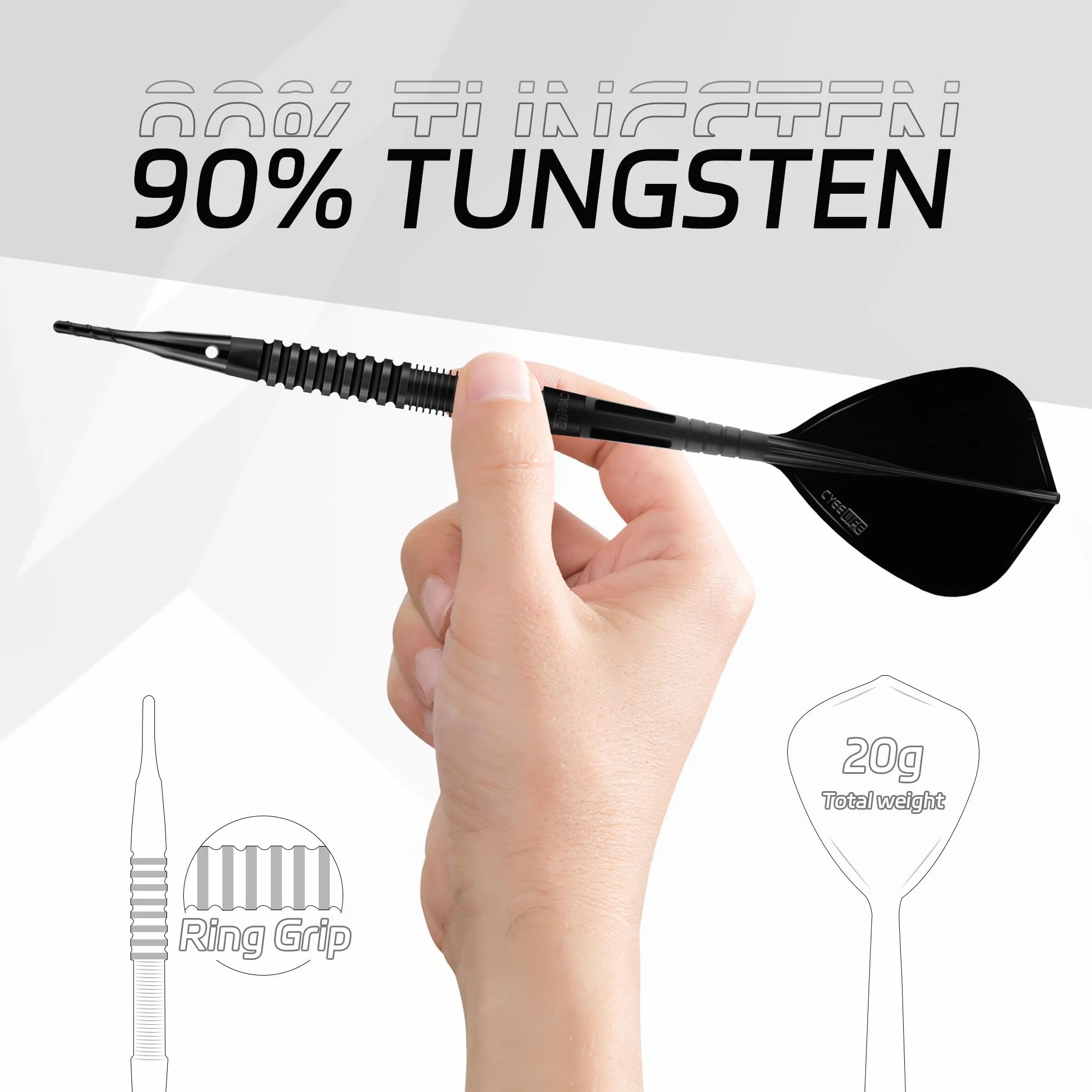 CyeeLife Fléchettes Professionnelles 90% Tungstène Lot de 3 avec Pointes Plastique - Noir