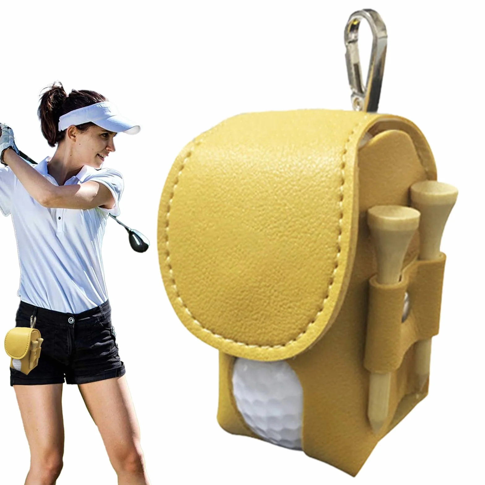 Pochette Golf Hommes Cuir PU Porte-Tees Ceinture Organisateur Balles Clip Transport
