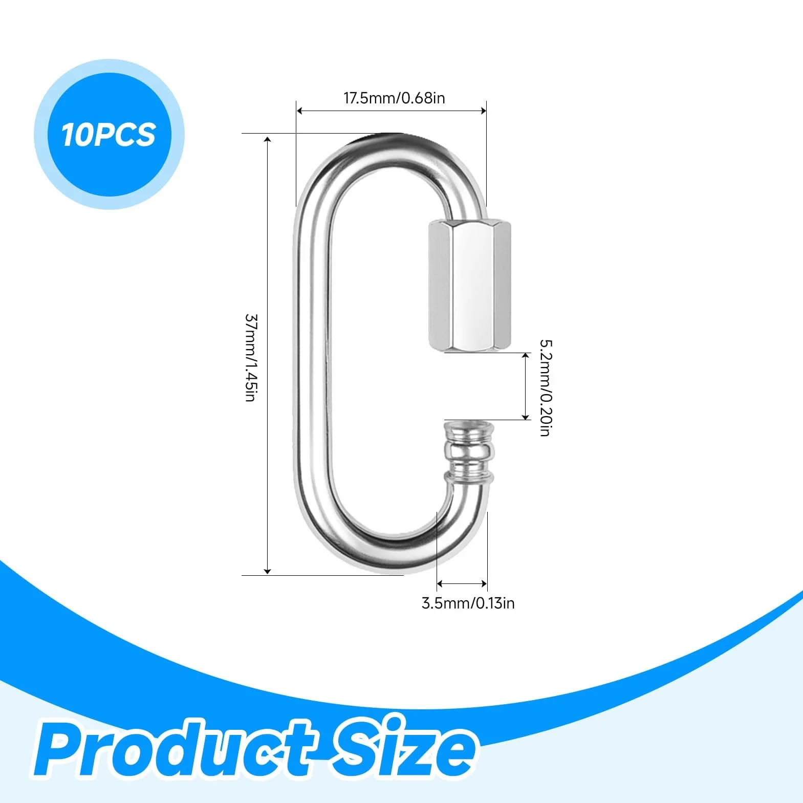 Petits Mousquetons en Acier Inoxydable 3.5mm avec Vis, Maillons Rapides pour Camping et Randonnée