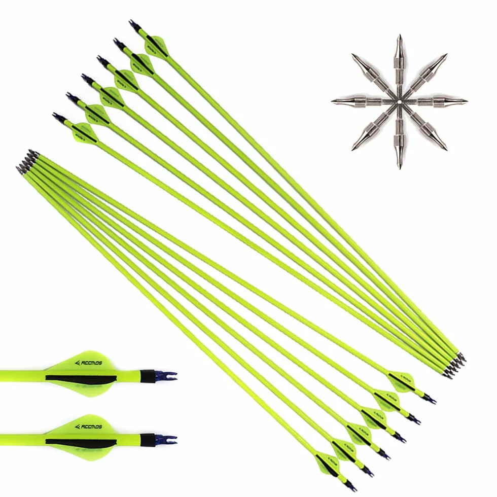 ACCMOS 6/12/24/48pièces Flèches Pro en Carbone Mixte 22.5-30pouces Spine 500 pour Arc Recurve Arc à Poulies