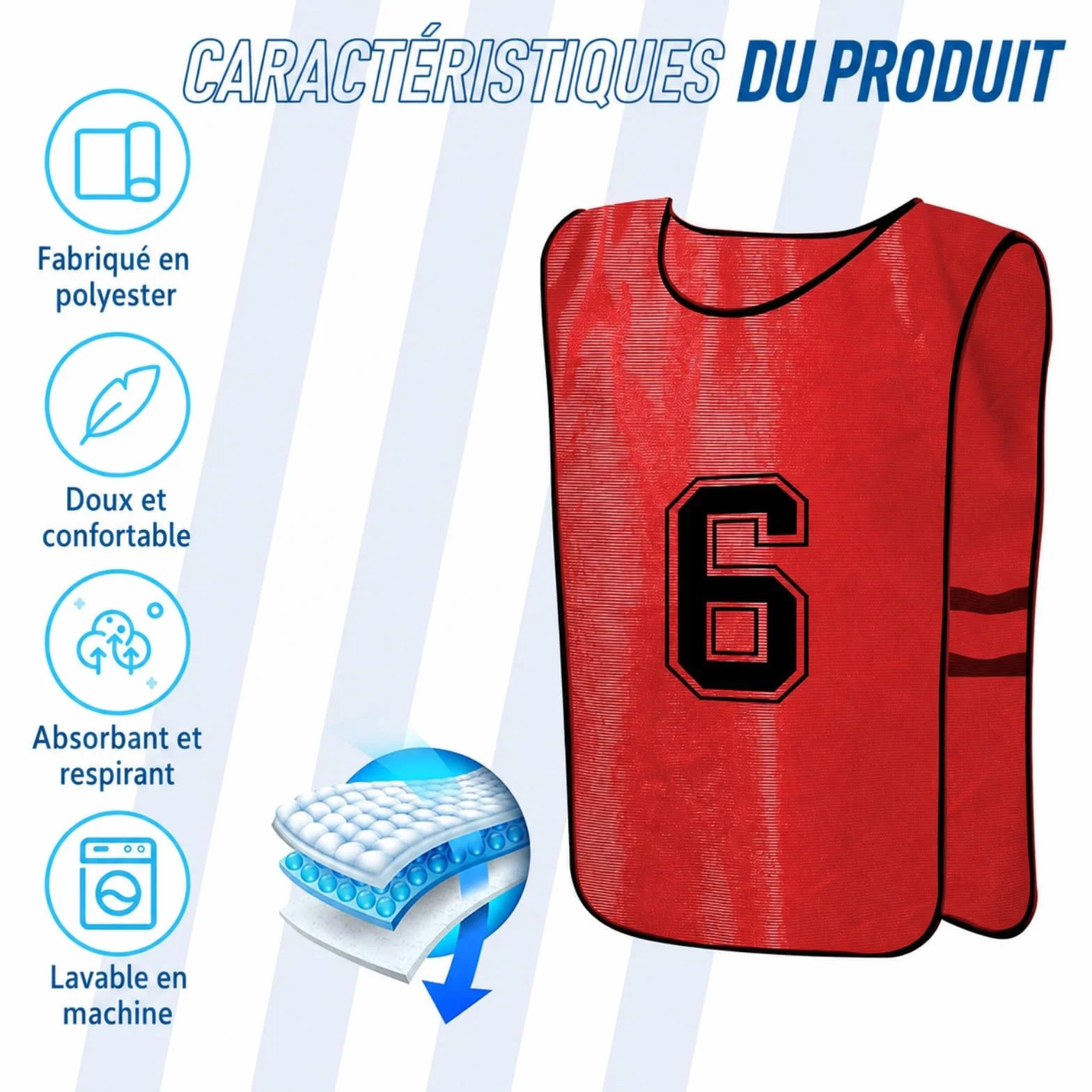 Dossards d'Entraînement Polyester Respirant pour Adultes – 24 Chasubles de Football Numérotées Réversibles Rouge & Jaune