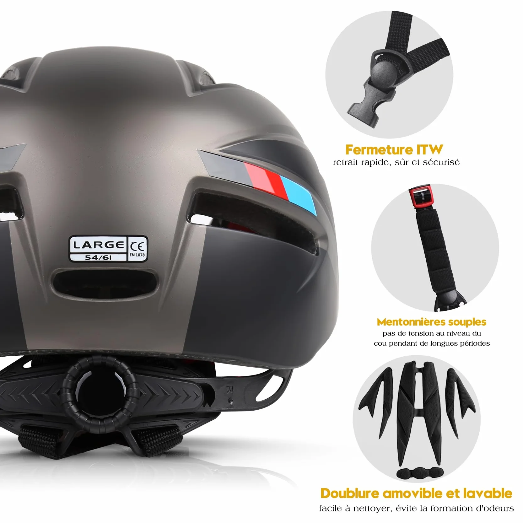 KINGLEAD Casque Vélo Homme Femme MTB Visière Magnétique Amovible Respirant Ultraléger Ajustable