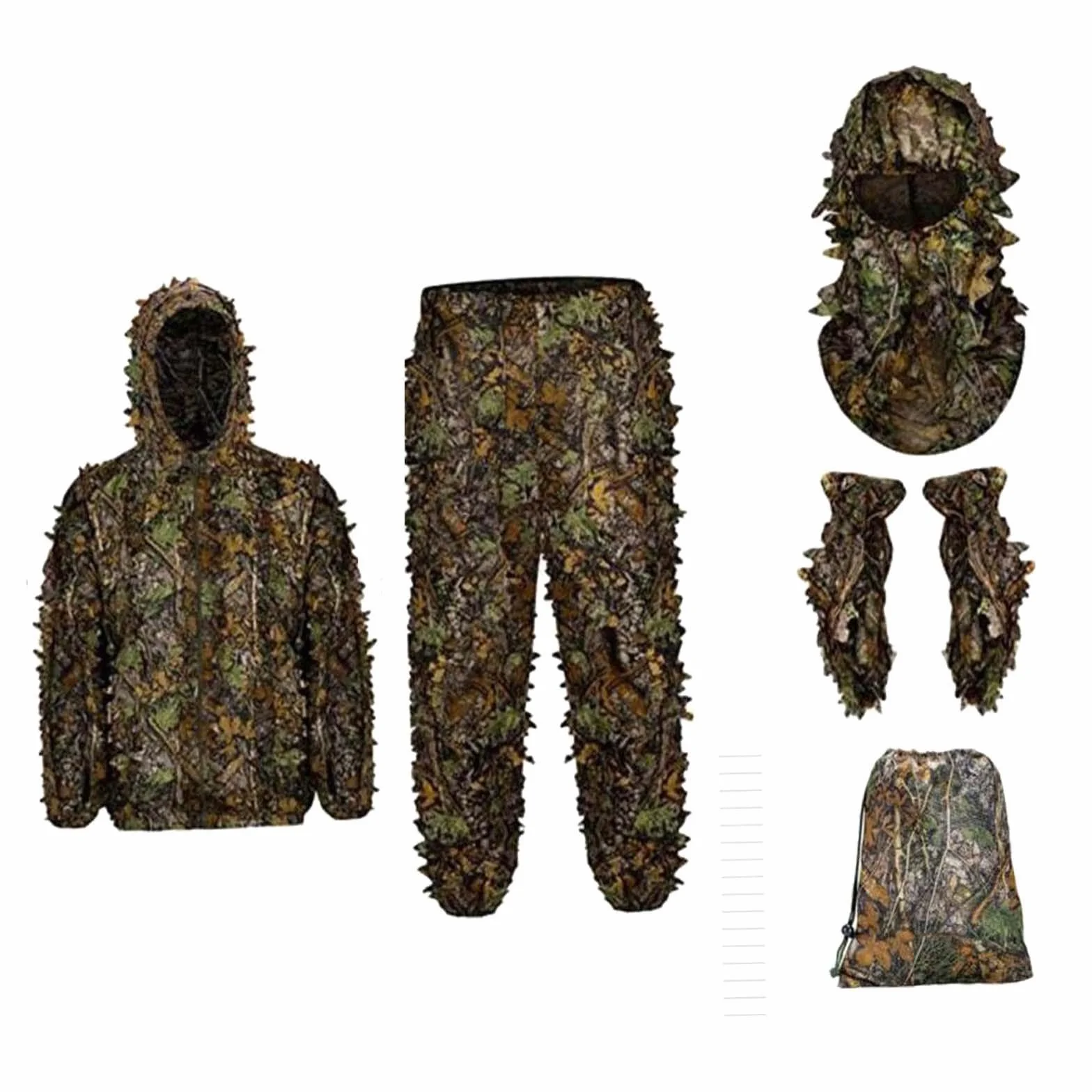 Milageto Ghillie Suit Set Woodland Camouflage 3D Leafy Hunting Costume for Outdoor Game, M L