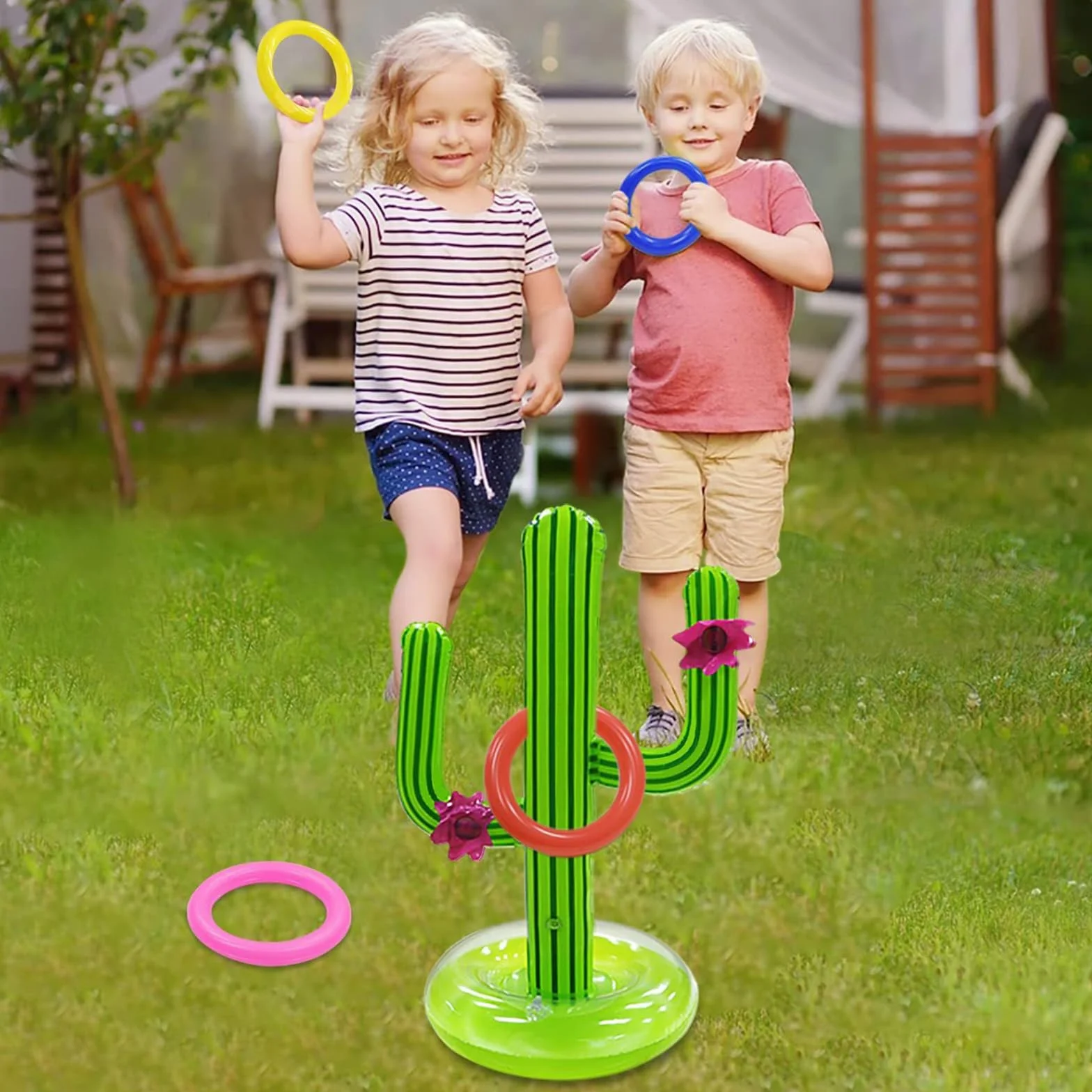 Jouet Gonflable Cactus Jeu de Lancer d'Anneaux 8 Pinces Piscine Exterieur Hawaii Party