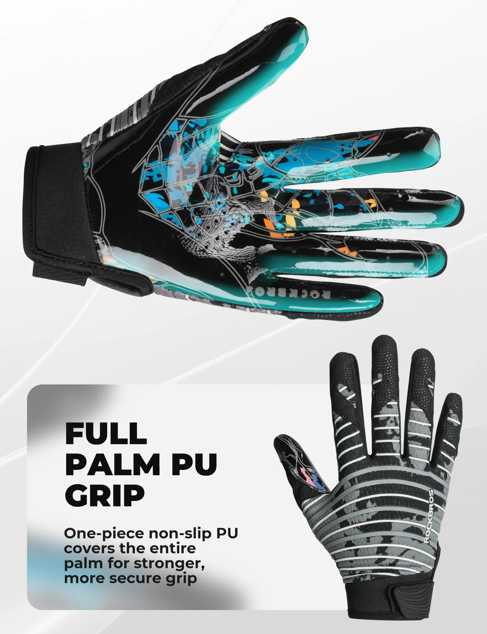 ROCKBROS Gants de Receveur Football Américain Paume PU Antidérapante Maintien Réglable