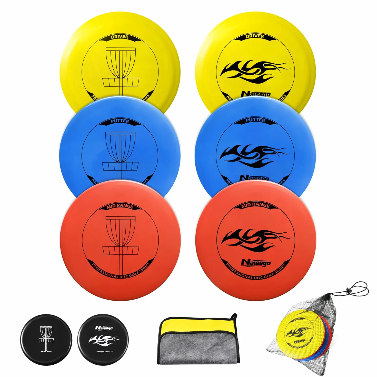 Ensemble de 6 disques de disc golf Naissgo, set professionnel avec putter, mid-range et driver pour adultes et enfants
