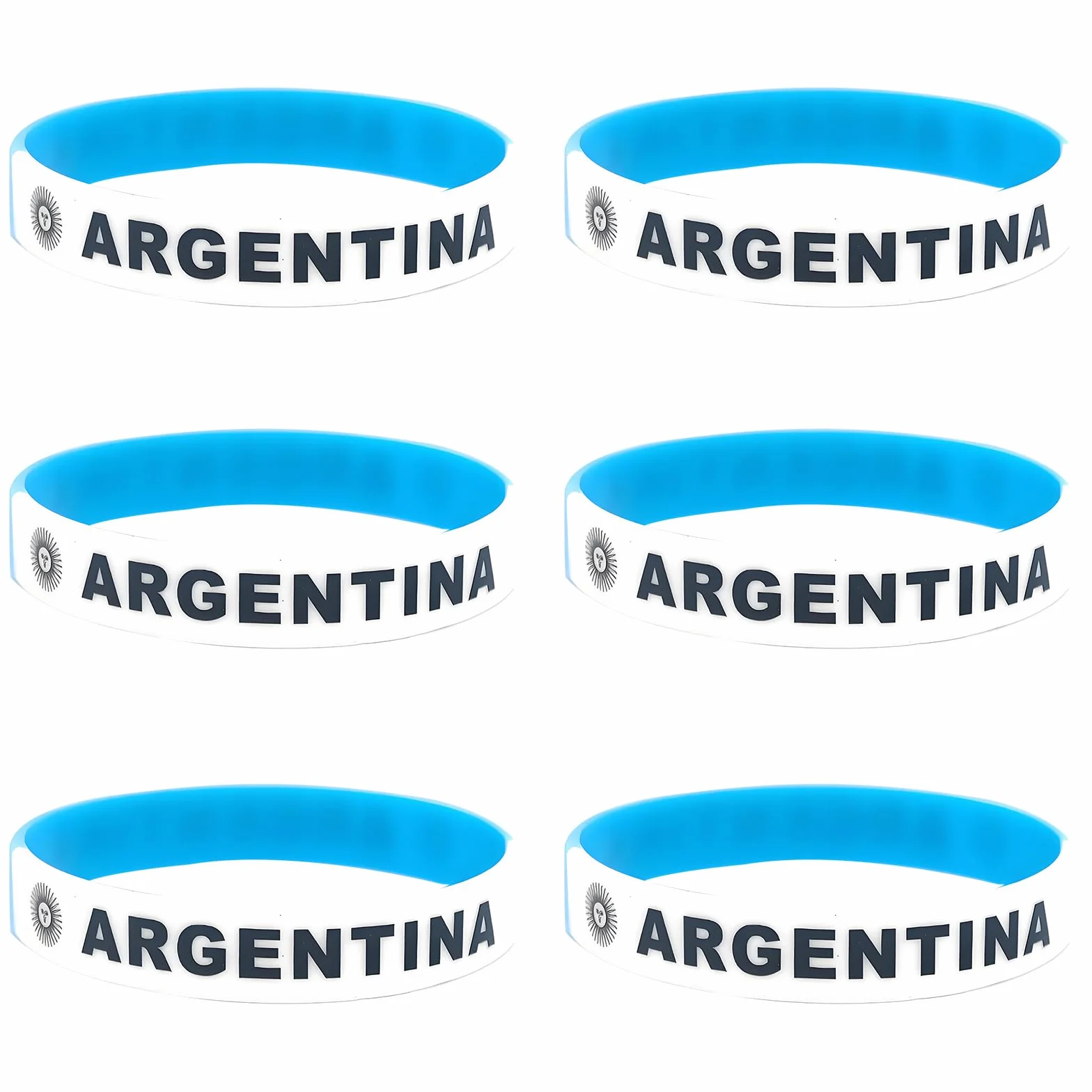 Lot de 6 Bracelets Silicone Drapeau Argentine - Accessoires Supporters Football Fan Sport