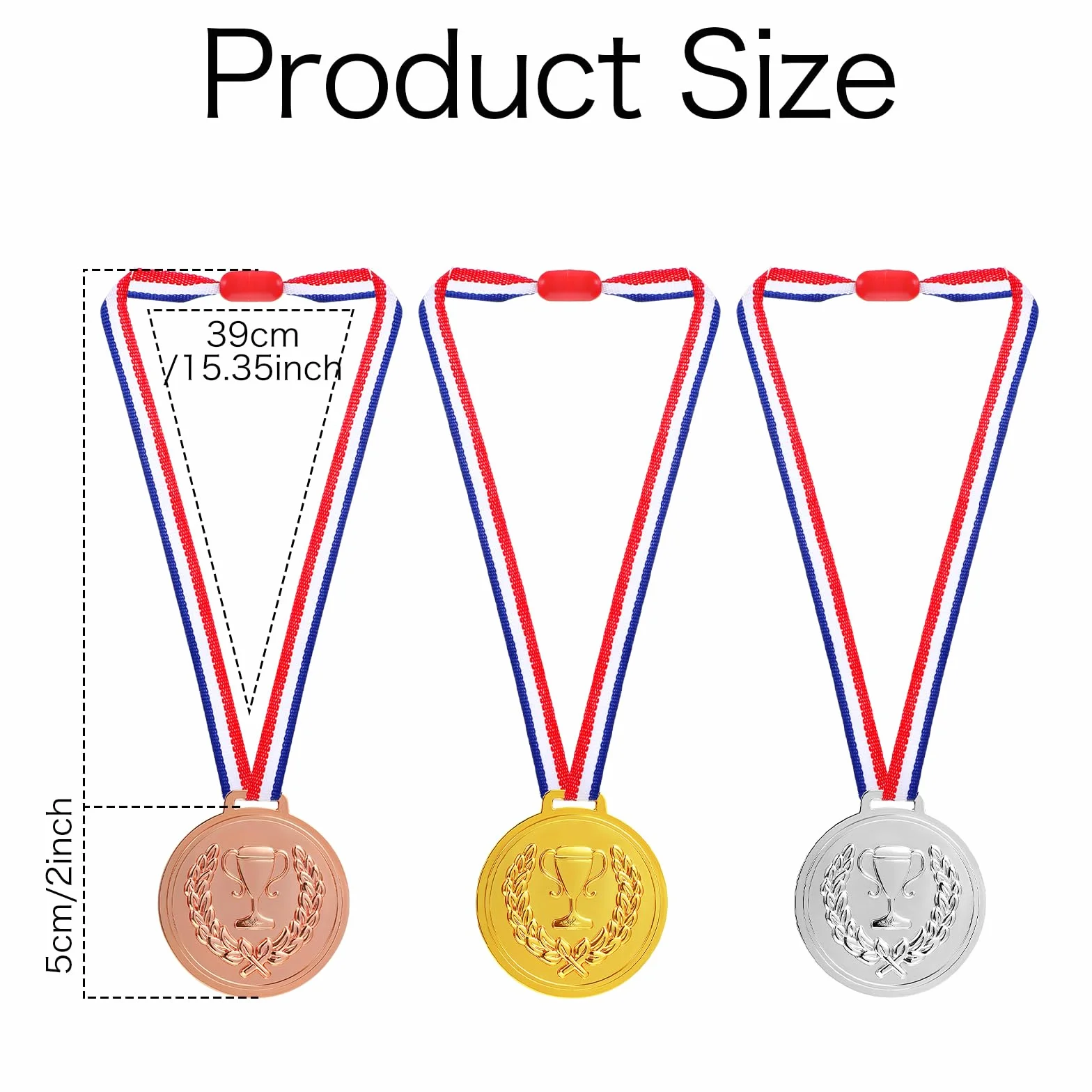 Médailles en plastique or argent bronze 5,1 cm lot de 3 pour récompenses sports compétitions
