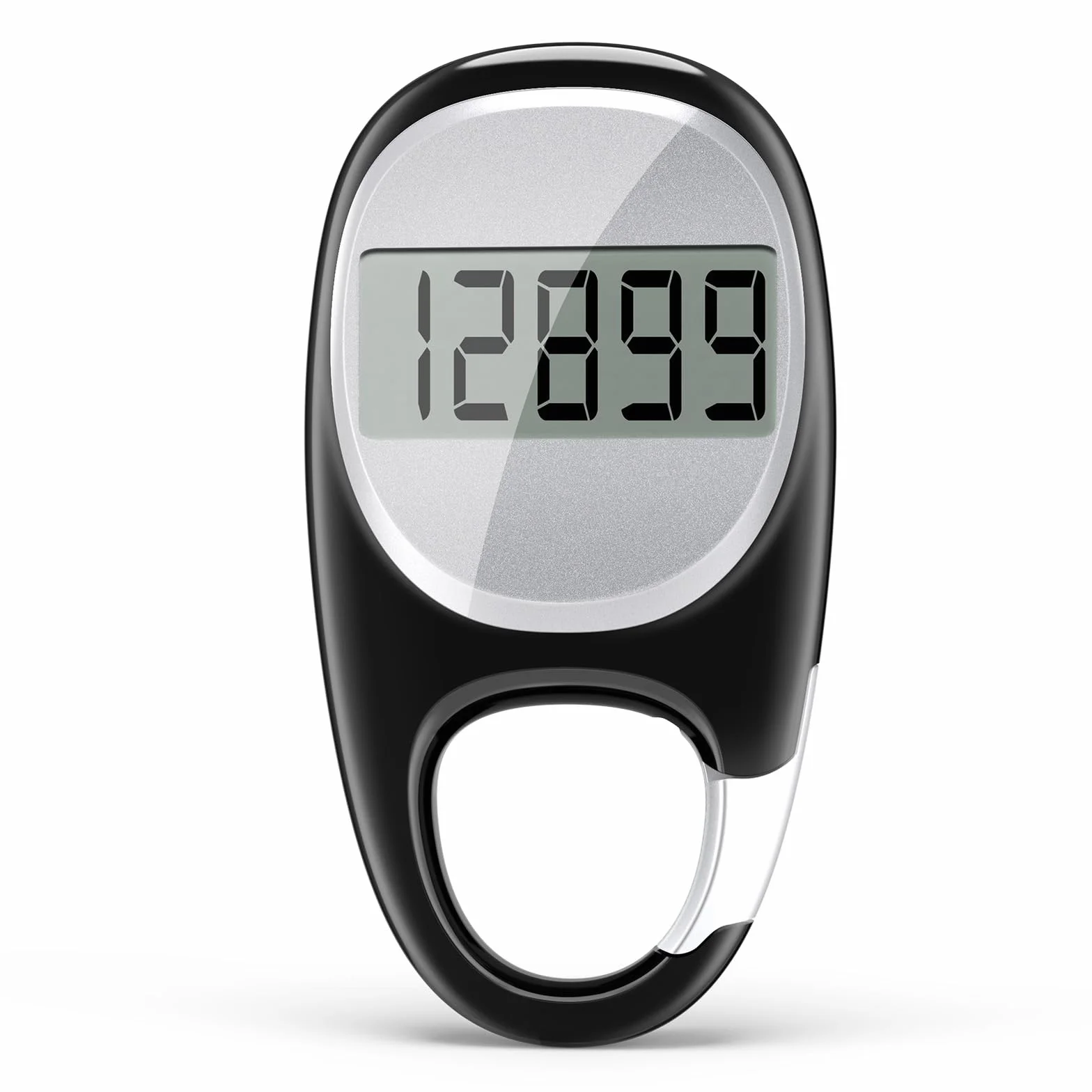 Podomètre simple pour la marche, compteur de pas précis 3D avec mousqueton - Noir