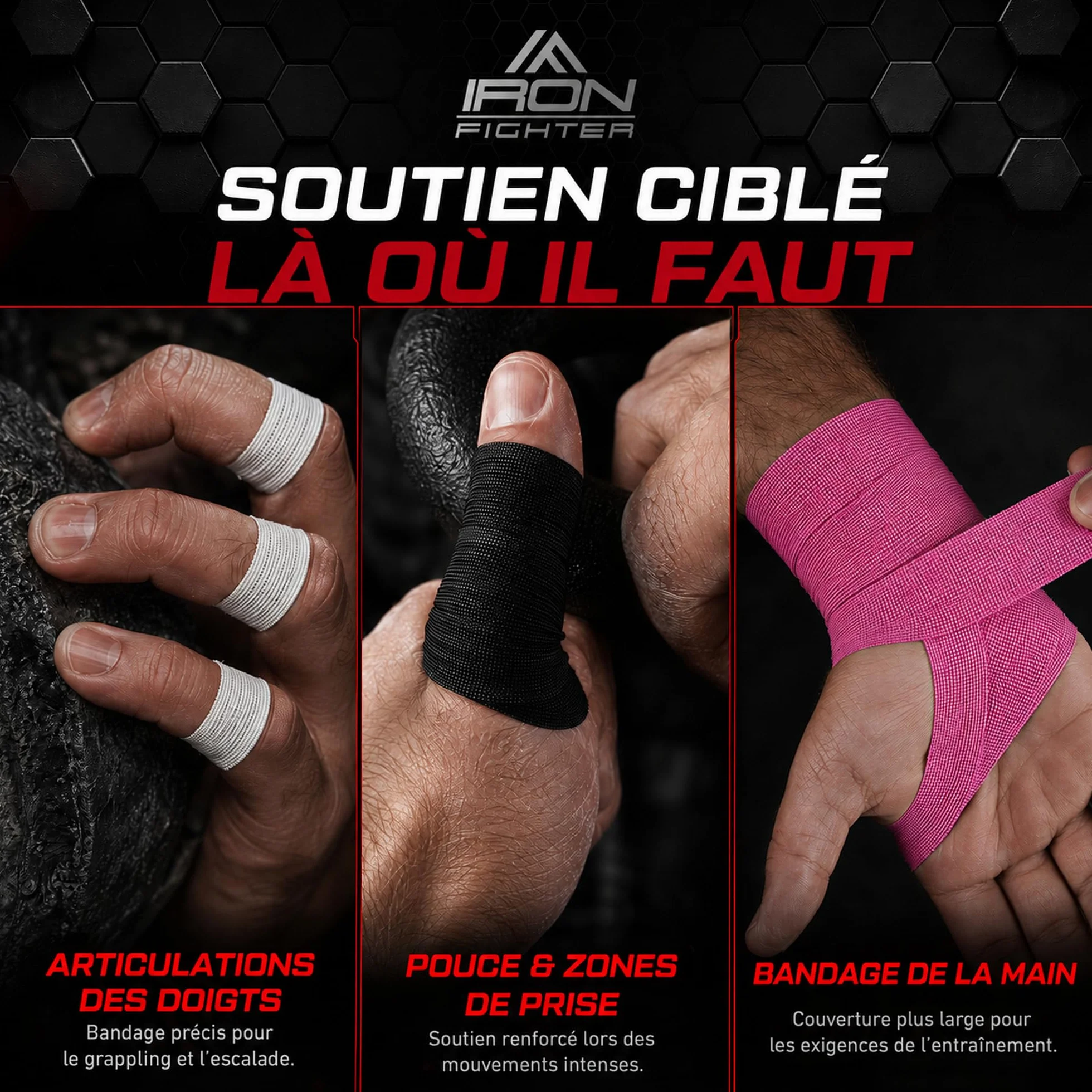 JJB Jiu Jitsu Bresilien Finger Tape 0,8cm x 13,7m (6 Rolls) Noir - Escalade Crossfit MMA Grappling