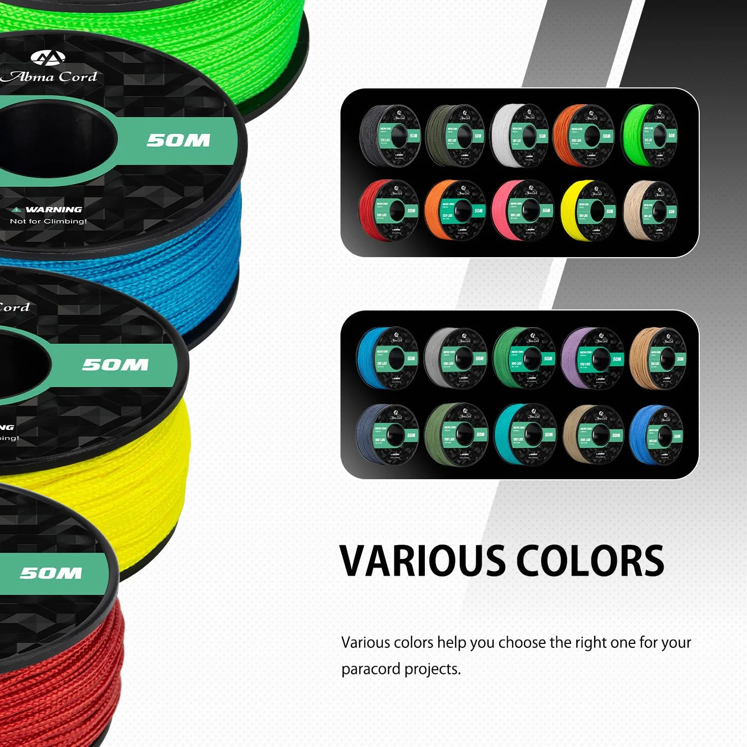 Abma Cord Micro Corde 1,18 mm Paracorde 50M Bobine Noir - Max. 45kg