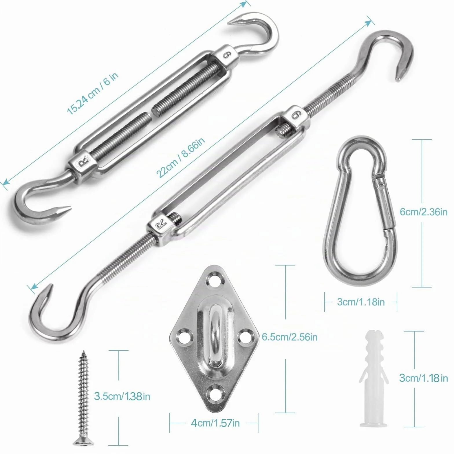 HOMPER M6 Kit de Fixation pour auvent en Acier Inoxydable pour Triangle, Carré, Rectangulaire