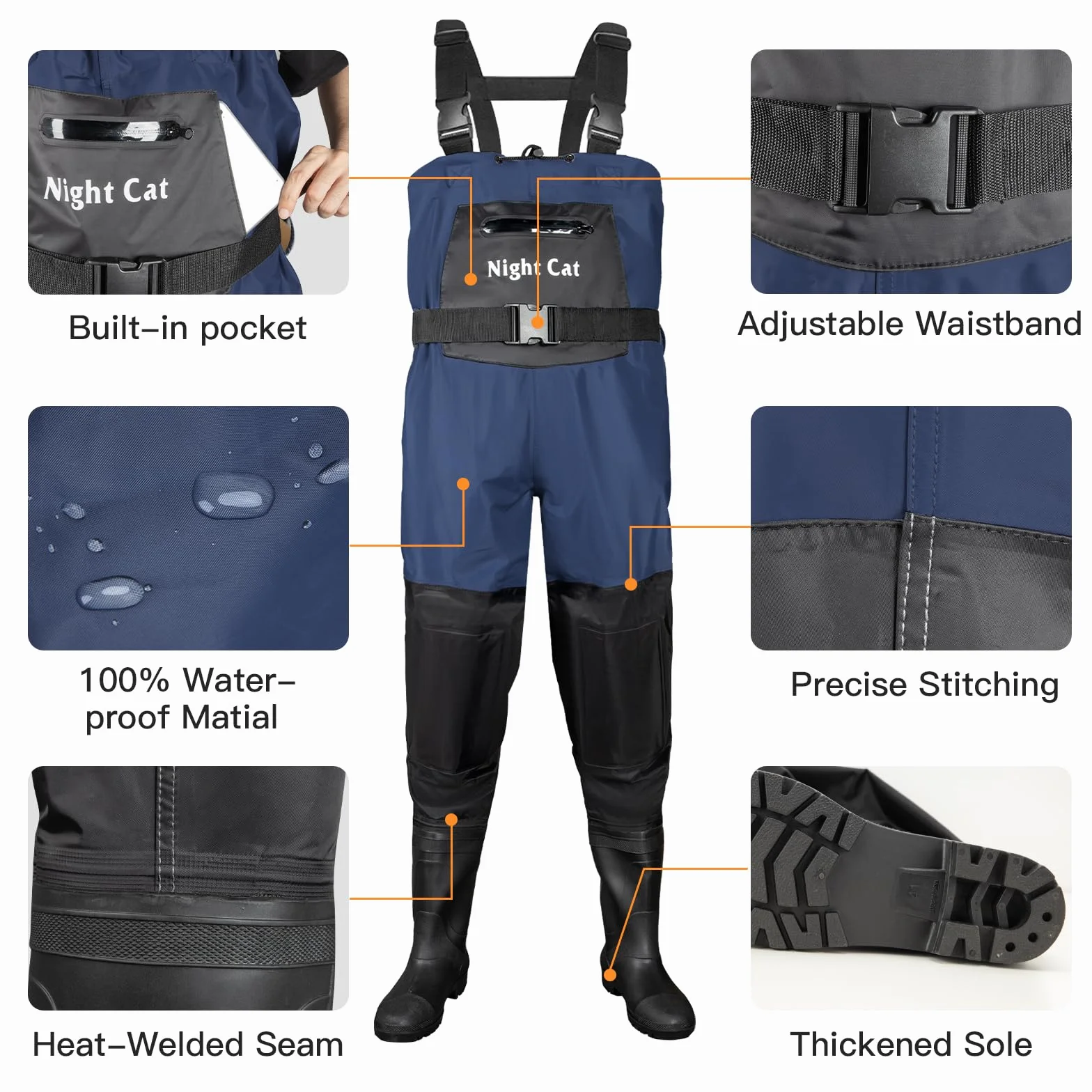 Night Cat Waders Pêche Homme Cuissardes Imperméable Respirant PVC Bottes