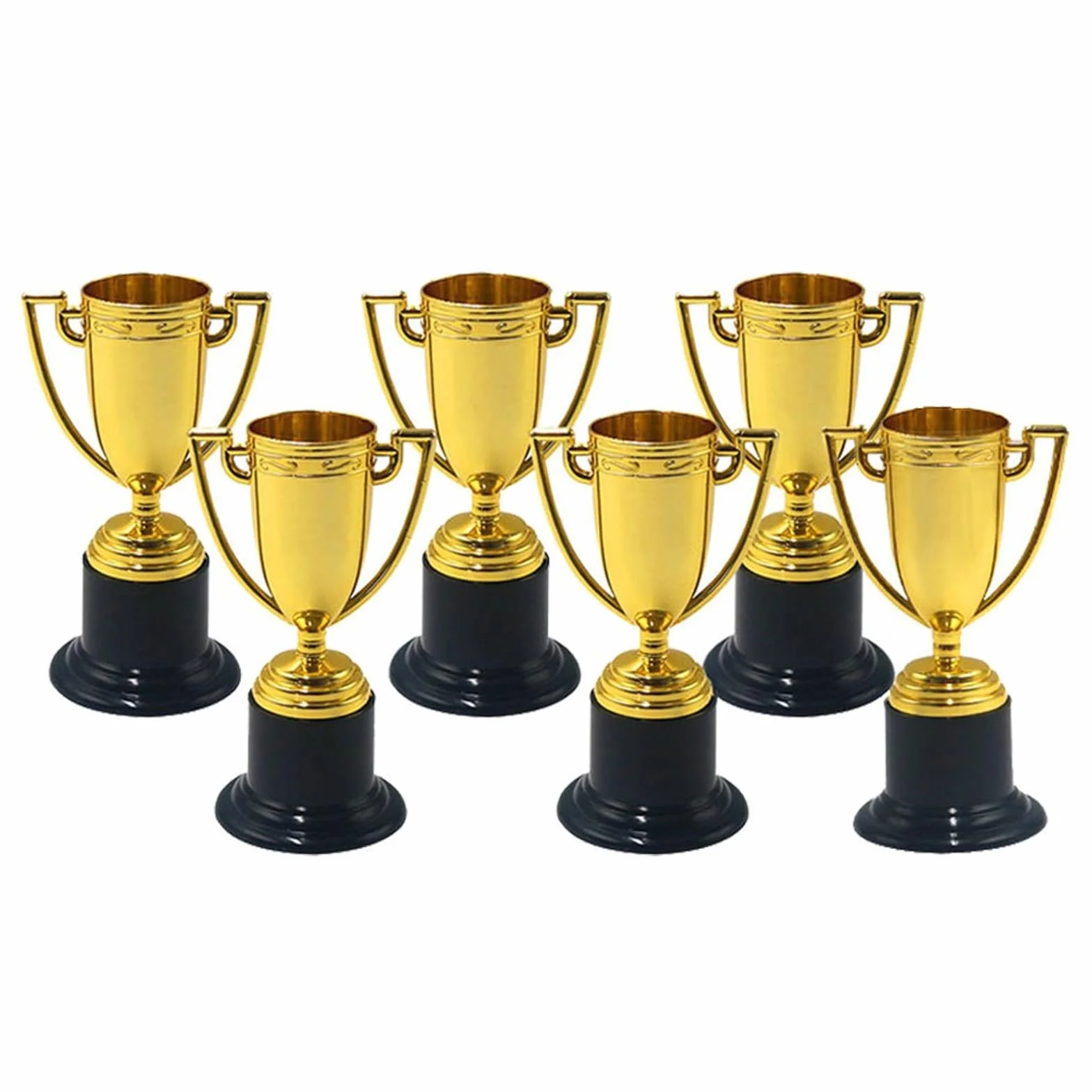 Mini Trophées Dorés 6 Petits Trophées en Plastique pour Anniversaires Enfants Tournois Sportifs Récompenses Scolaires