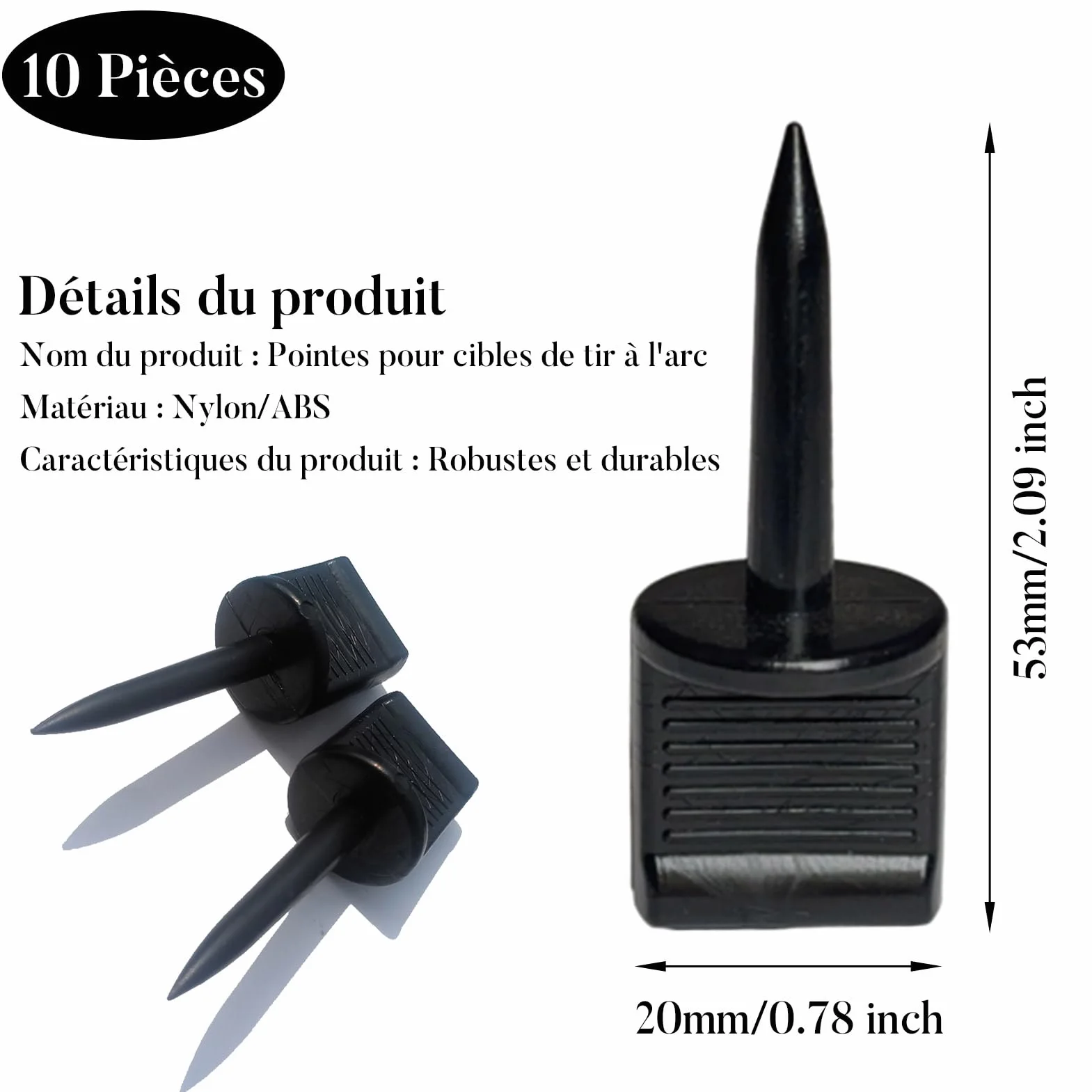 Clous de Cible de Tir à l'arc, Épingles de Visage de Cible Bonne Fixation, Plastiques Allongeant Réutilisables pour Tir Exercices Compétition (Noir)