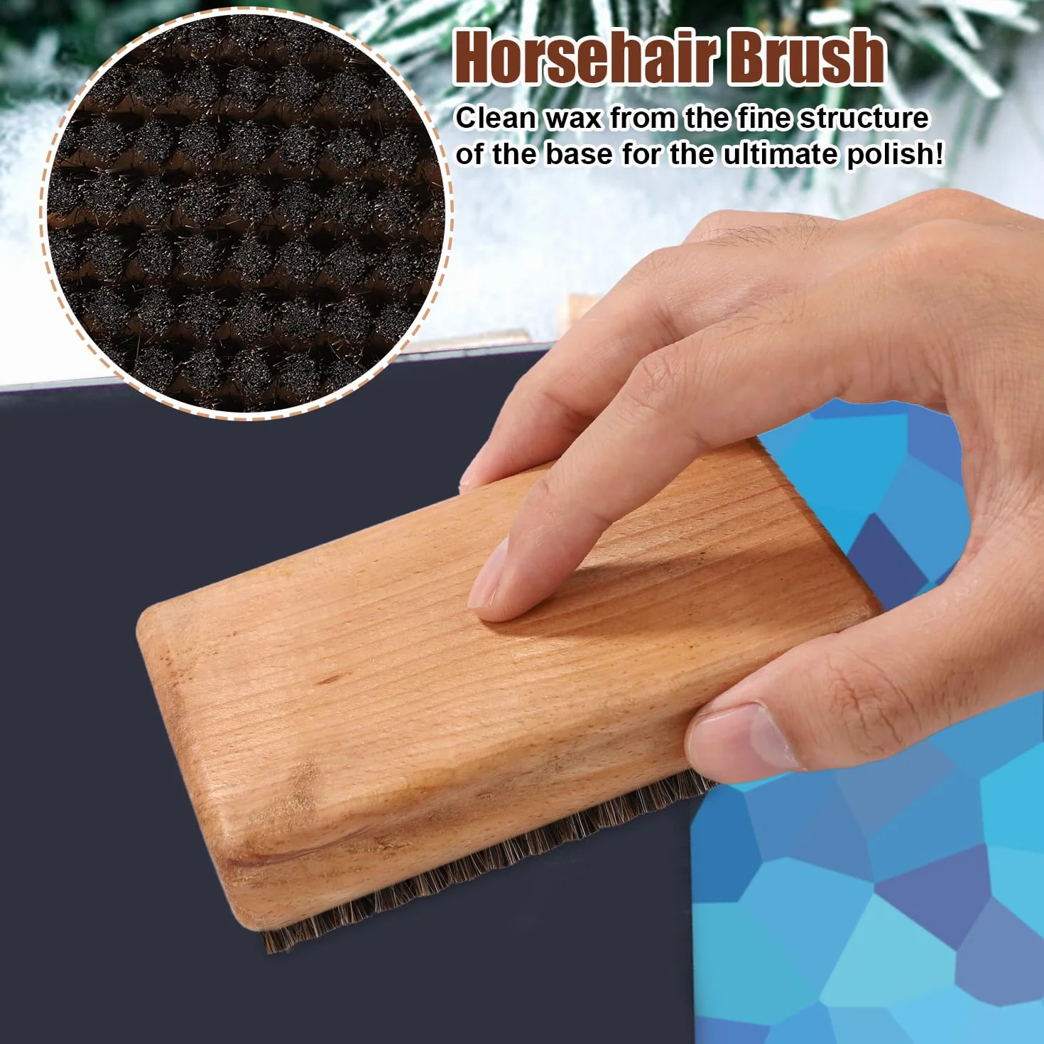 Kit de Brosses à Cire pour Snowboard 12x7x3,5cm Brosse Nylon Laiton CRIN de Cheval