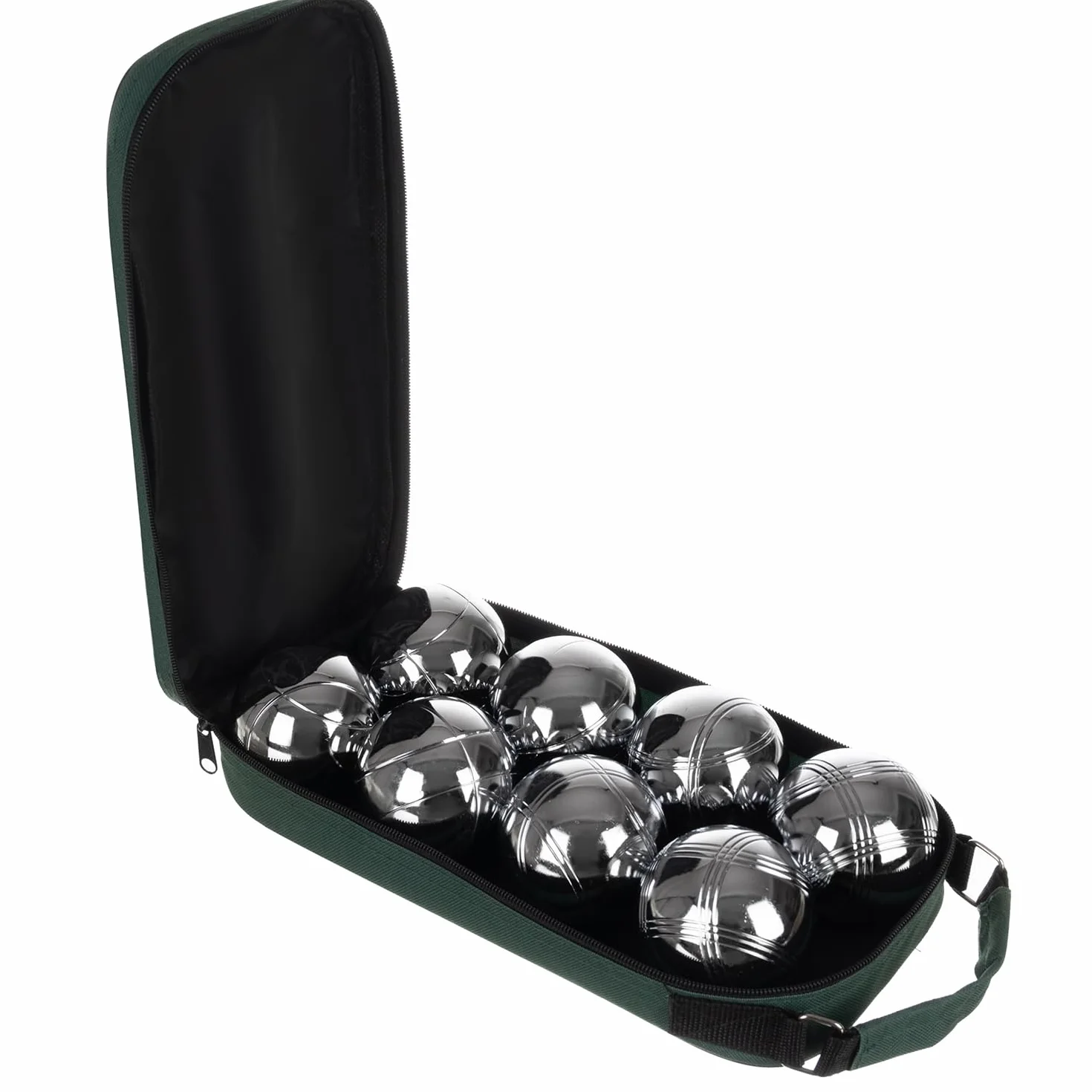 Lot de 8 boules de pétanque avec accessoires Motifs gravés Couvercle
