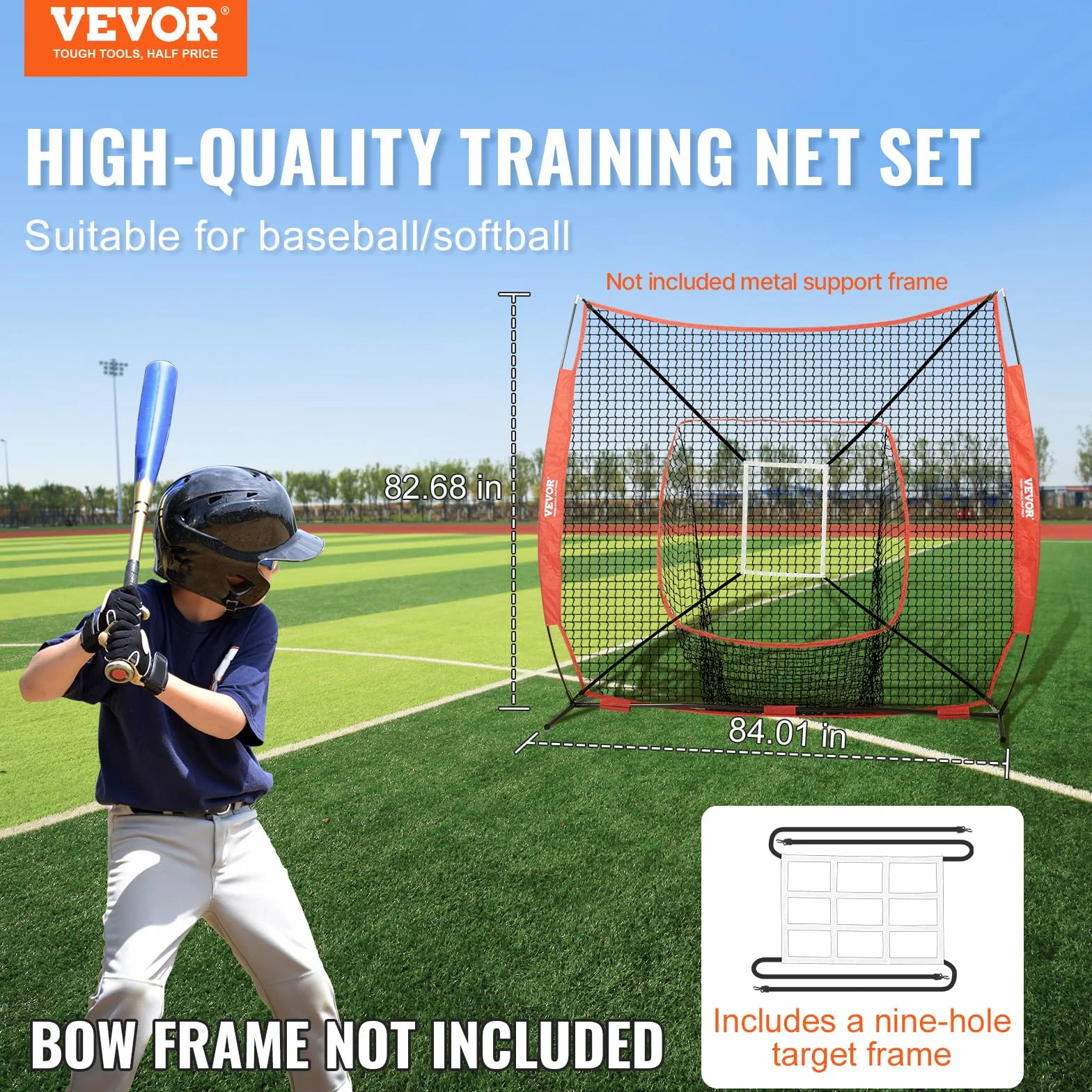 VEVOR Filet d'entraînement de baseball et softball portable 2,1 x 2,1 m