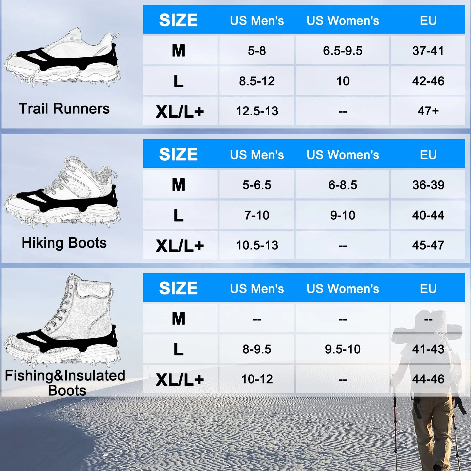 WIN.MAX Crampon Antidérapent Crampons Neige Glace 19 Dents Acier sans Soudure Protection Randonnées Chasse