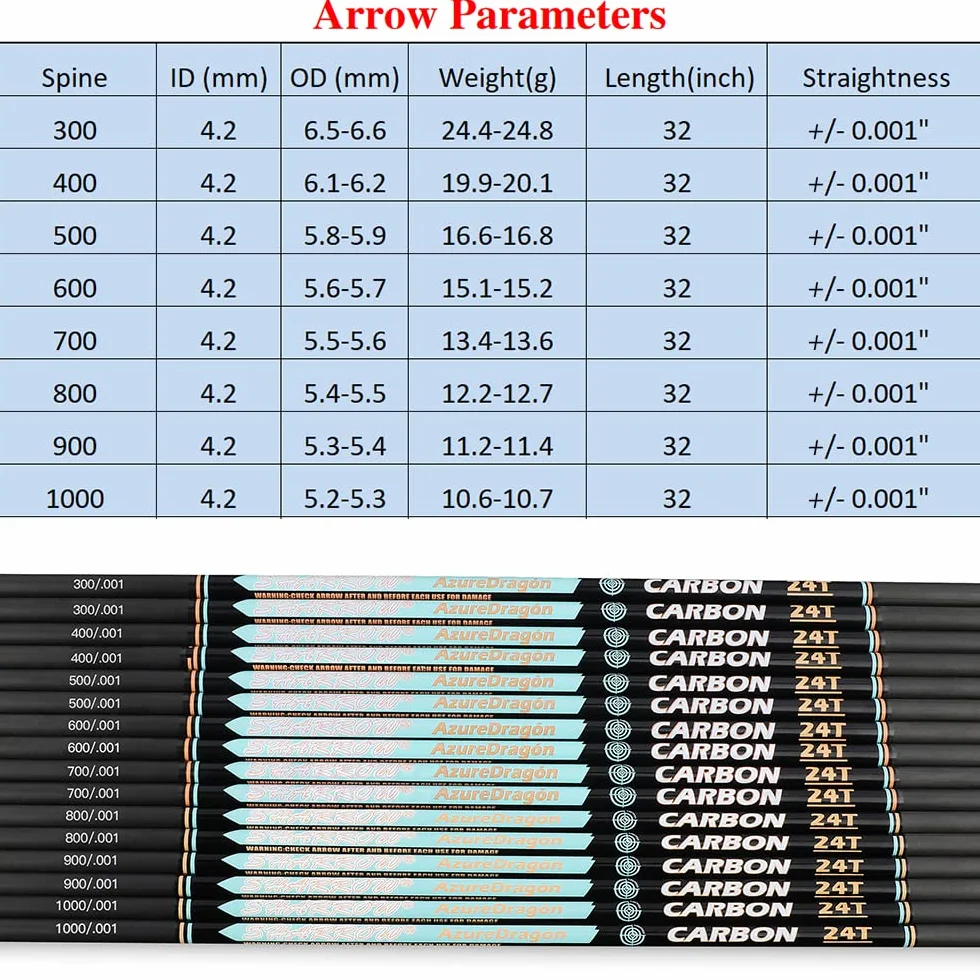 Arbres de Flèches en Carbone 32" ID 4.2mm Spine 300-1000 pour Tir à l'Arc à Poulies Arc Recourbé Chasse DIY 6/12 Paquet