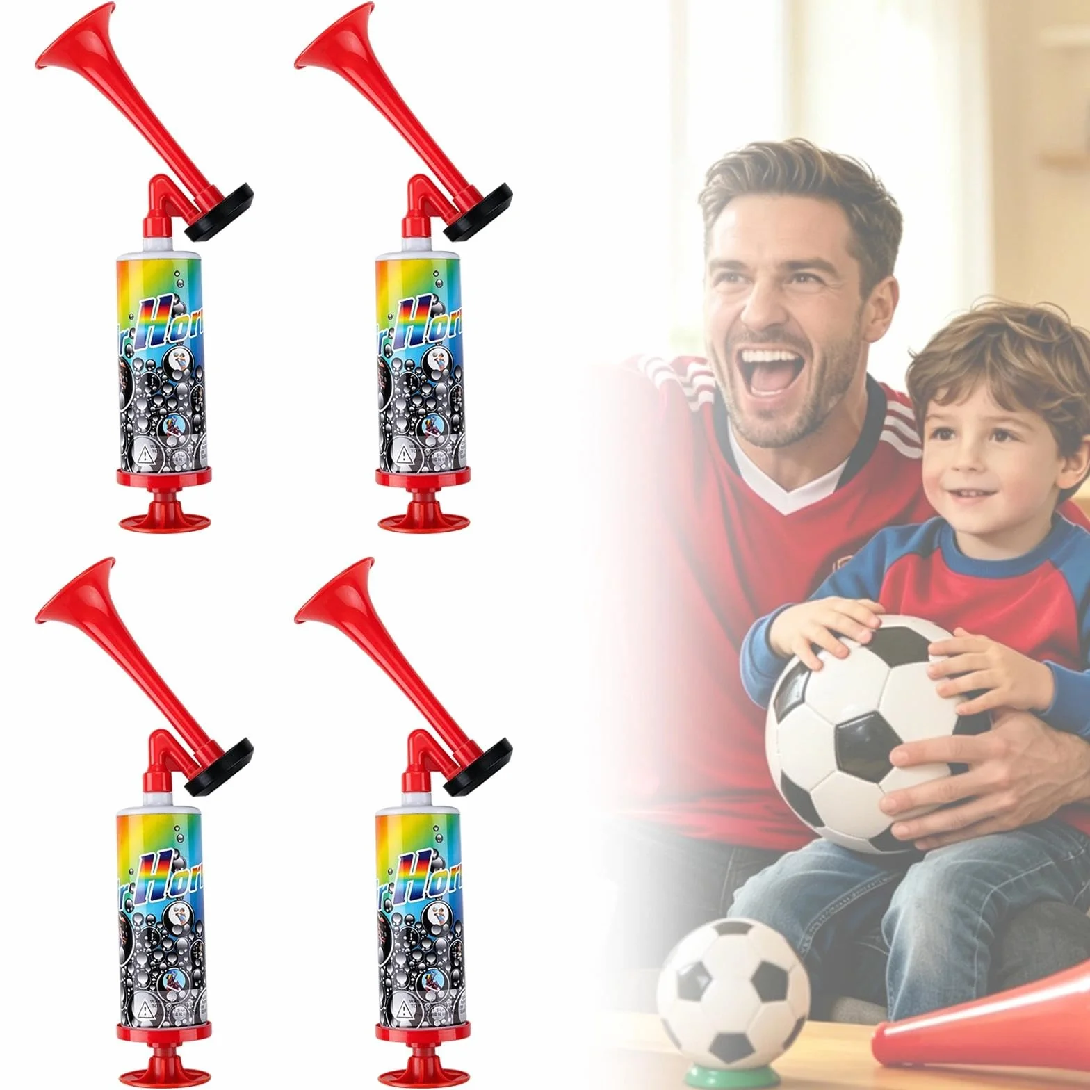 Trompette Supporter Corne de Brume Puissant Portable Vuvuzela 4 Pièces Rouge