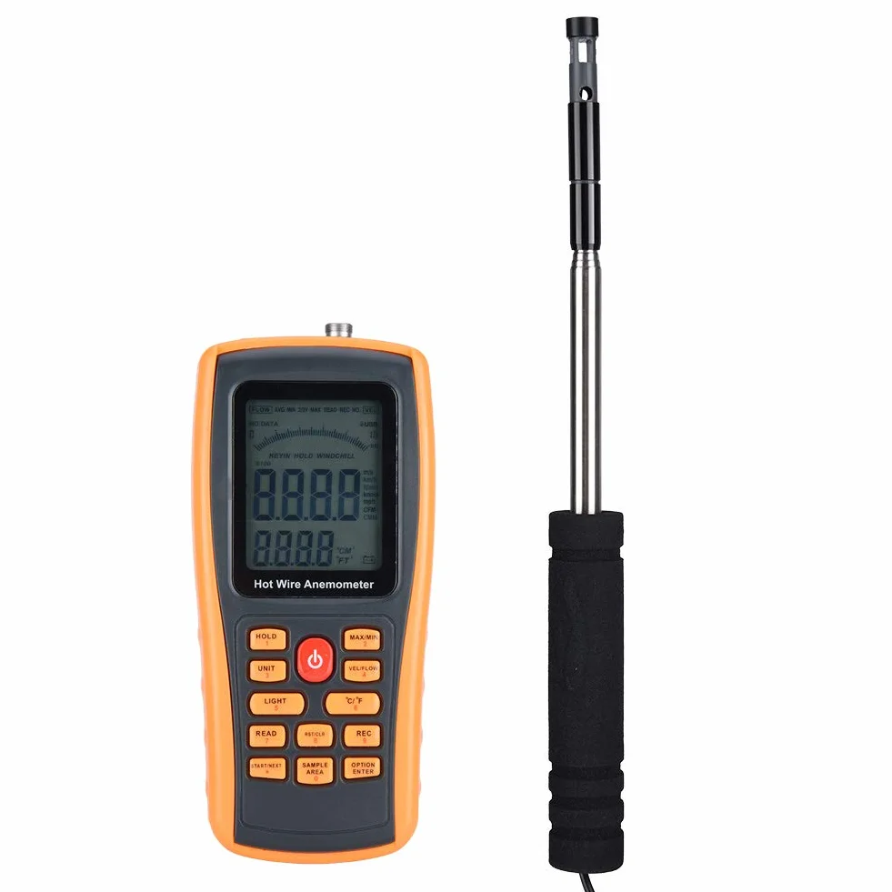 GM8903 Anémomètre LCD Numérique Portable, Jauge de Température du Vent à Fil Chaud