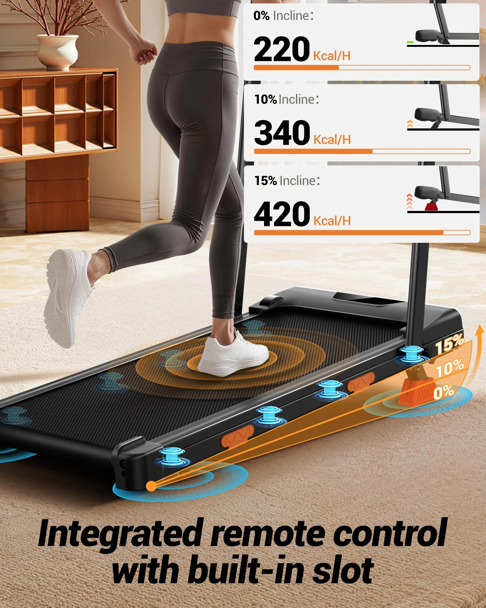 LONTEK Tapis de Course Pliable Inclinable 15%, 10KM/H, 2.5HP, Charge Max 136KG
