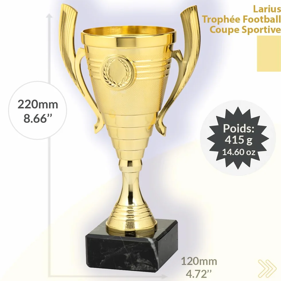 Larius Coupe 22 cm 415 g Trophée élégant universel socle marbre personnalisable sport école compétitions récompenses