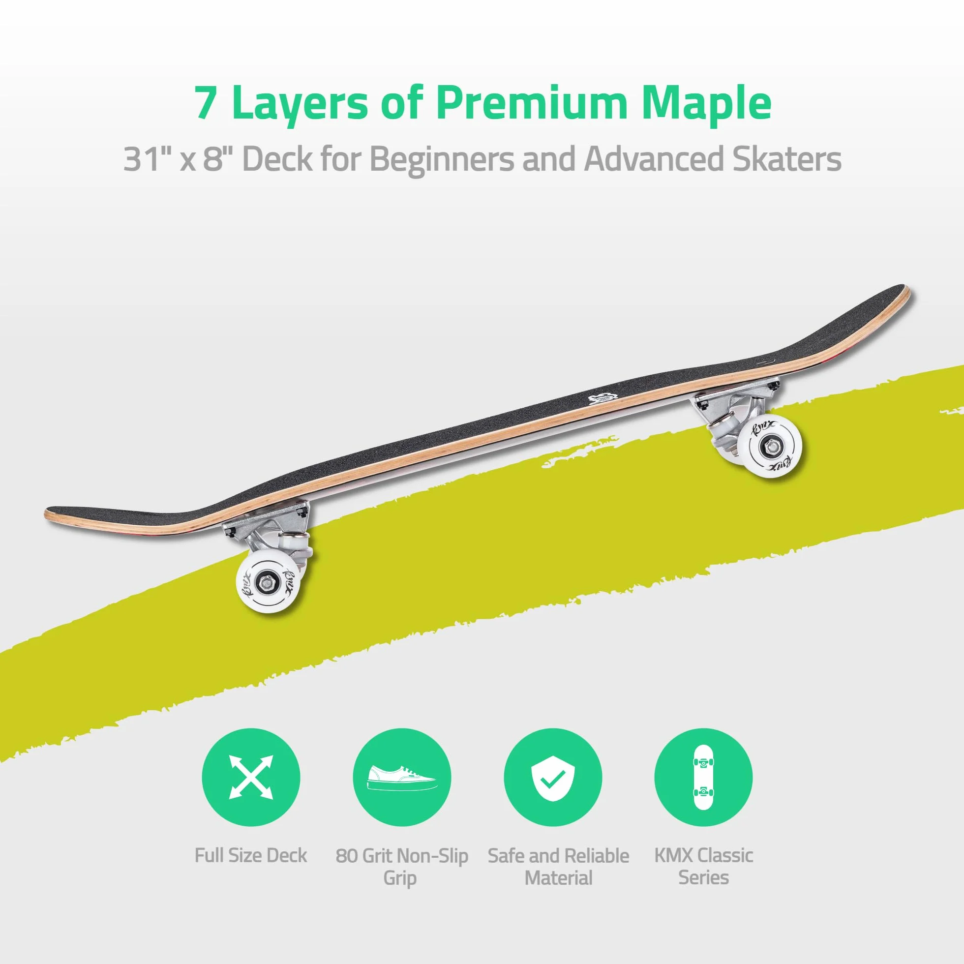 Skateboard pour Débutants, Plateau Concave Double Queue en Érable Canadien 7 Couches, Trucks Alliage d'Aluminium