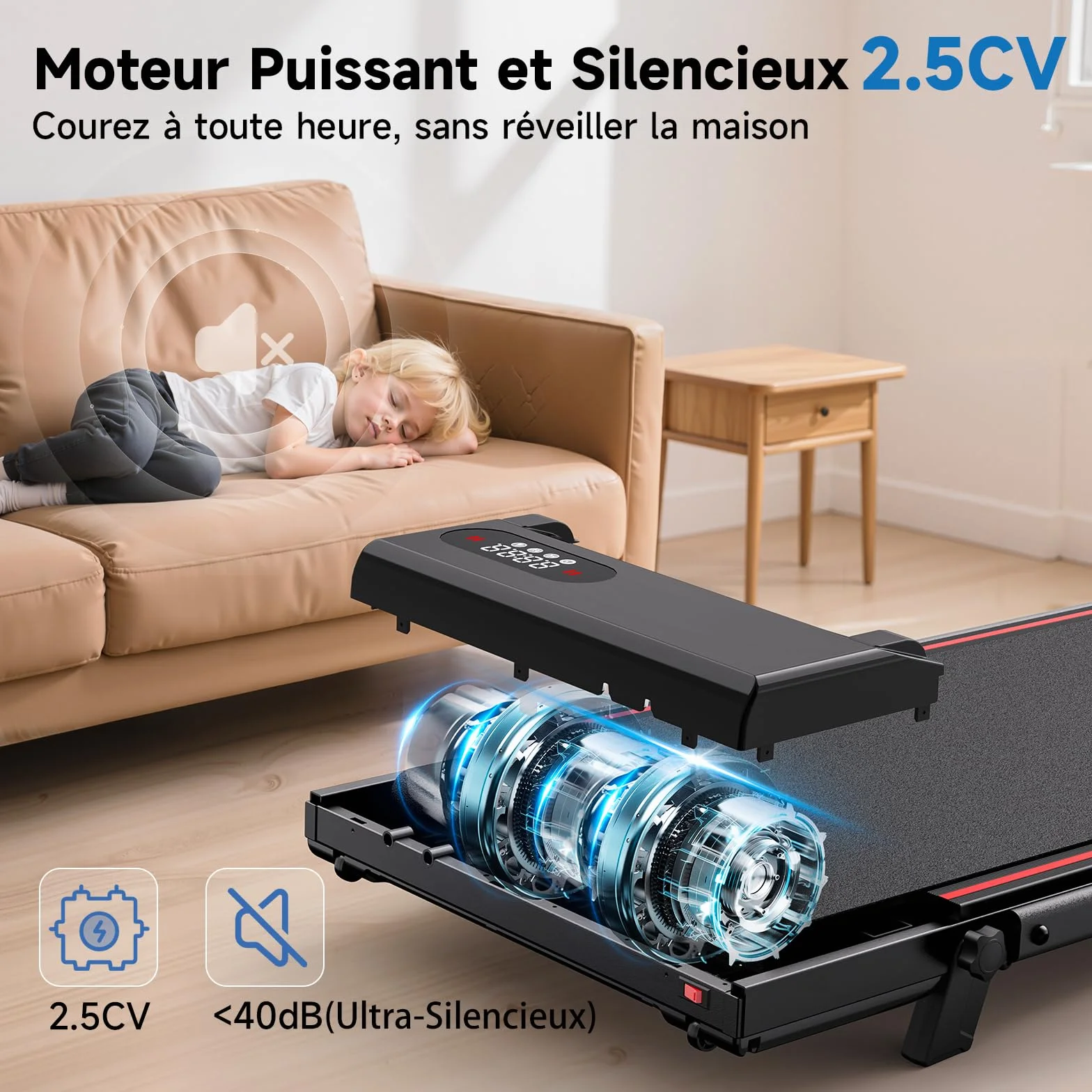 Tapis de Course Pliable avec Pente Réglable 7% – Tapis Roulant Électrique Silencieux 8 km/h, Moteur 2,5HP, Surface Large 40cm, Charge 130kg